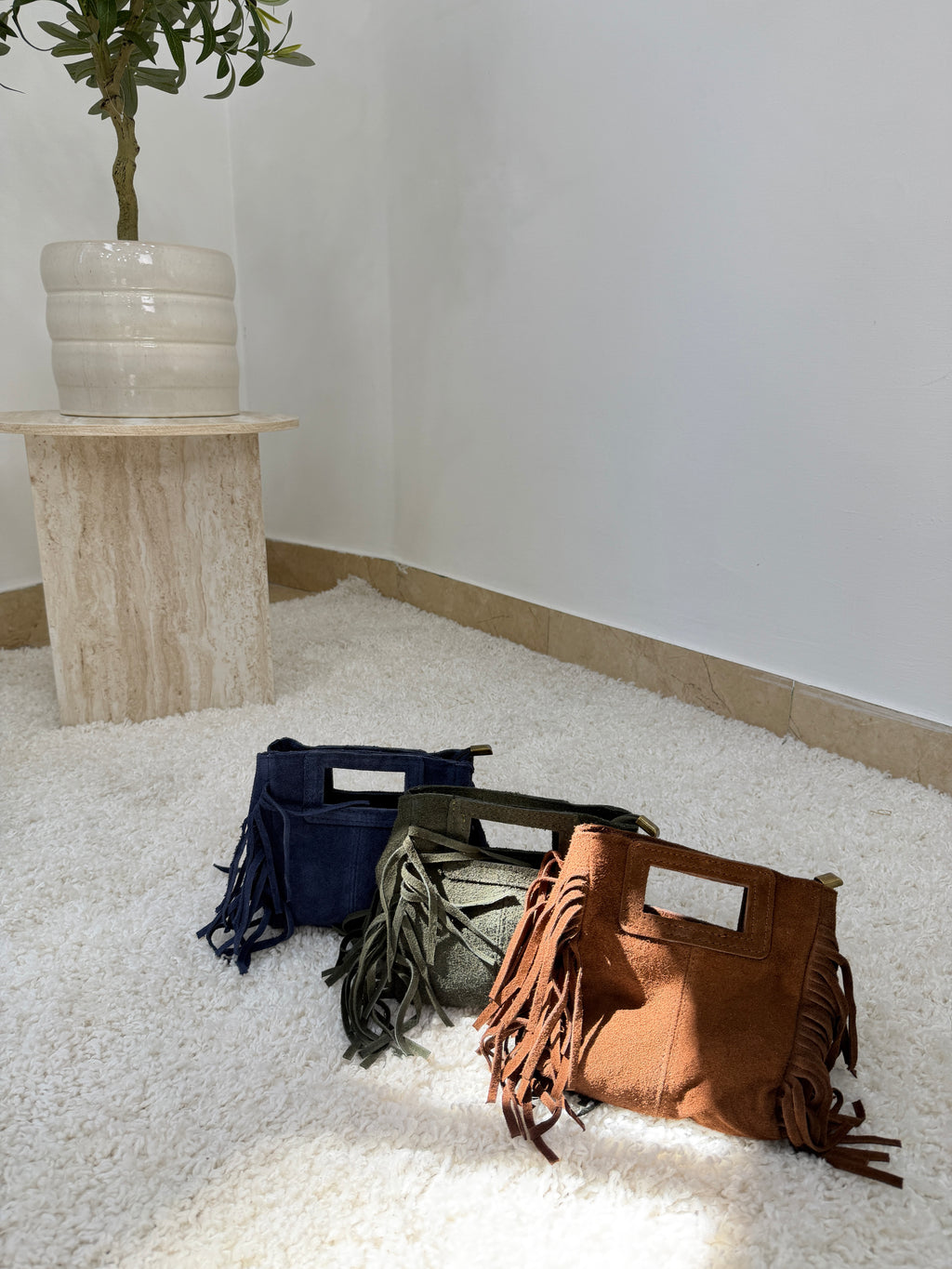 Mini bag in suede con frange