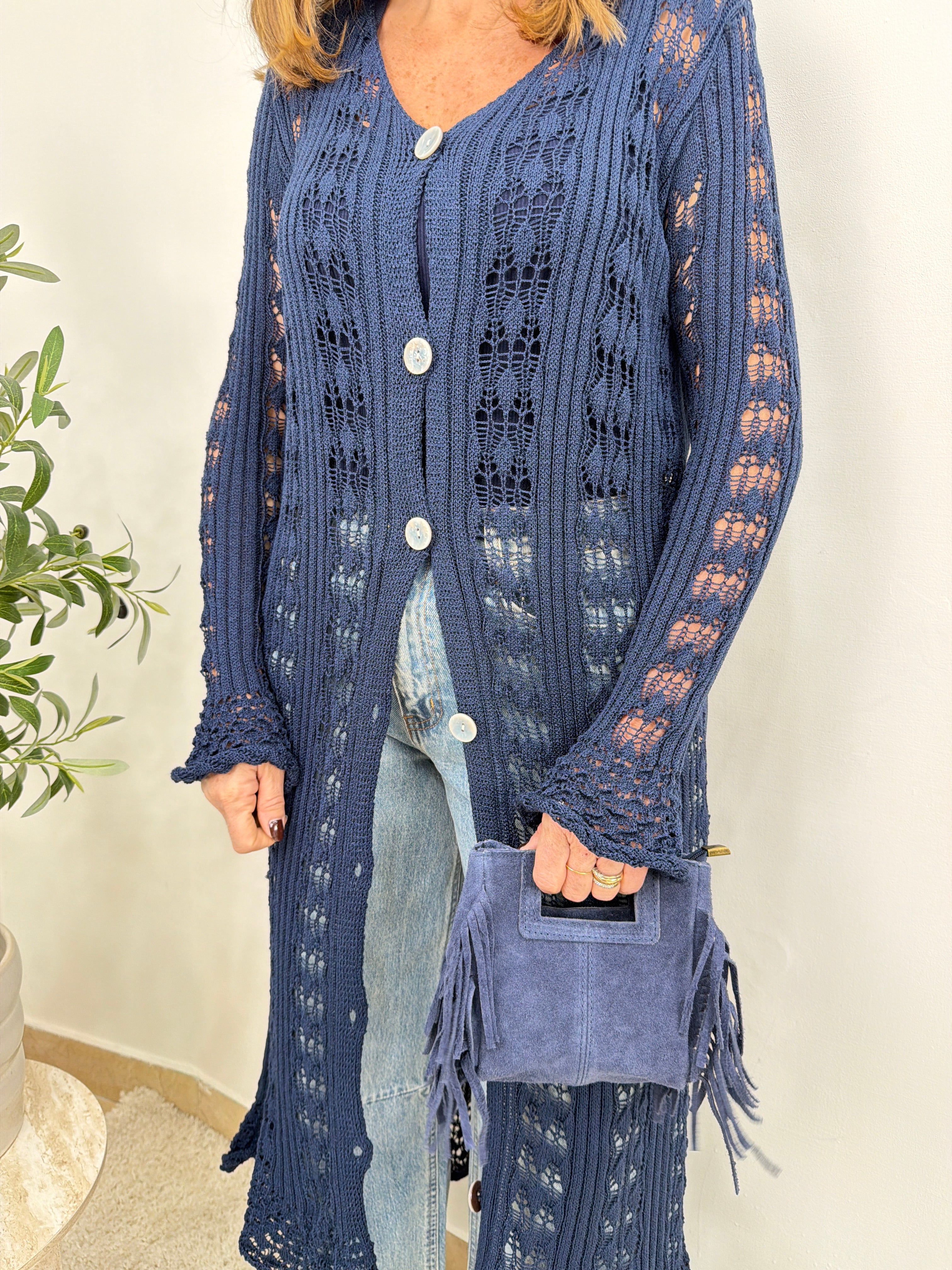 Cardigan lungo traforato