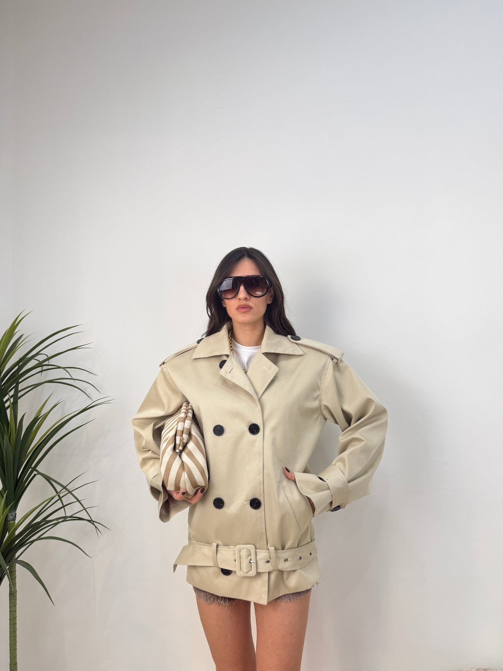 Trench mid  doppiopetto con cintura – beige