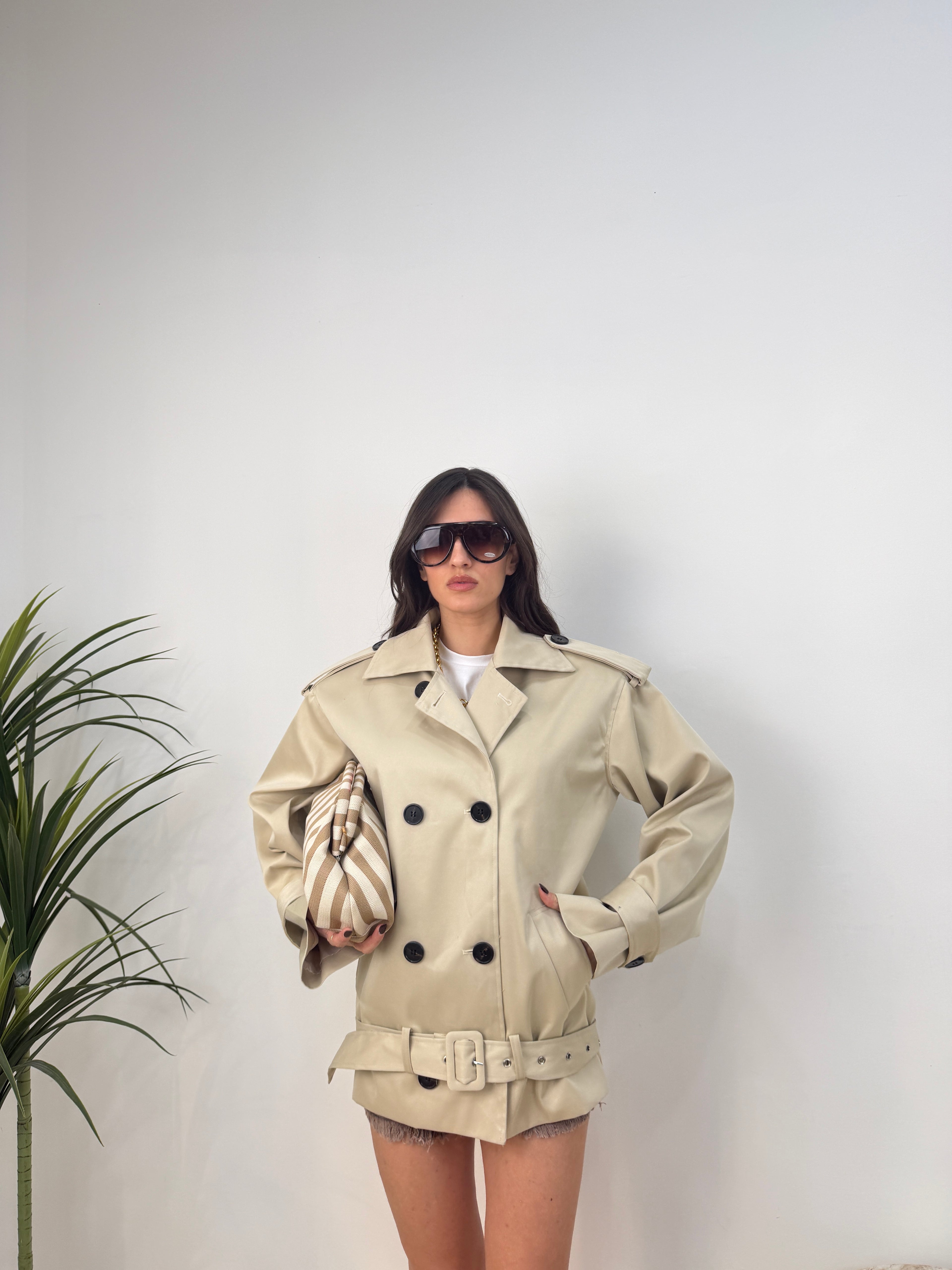 Trench mid  doppiopetto con cintura – beige