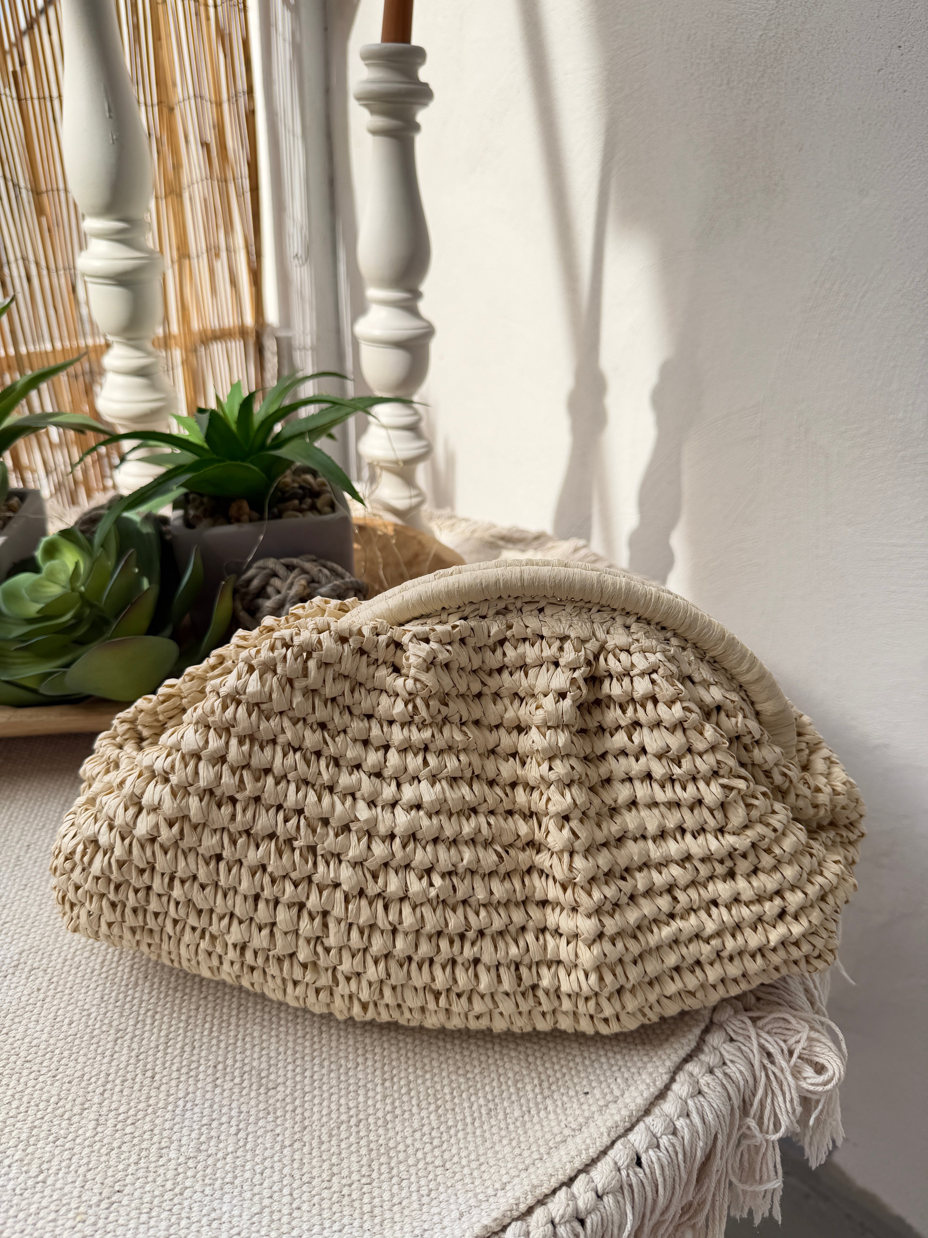 Pochette Intrecciata Effetto Paglia
