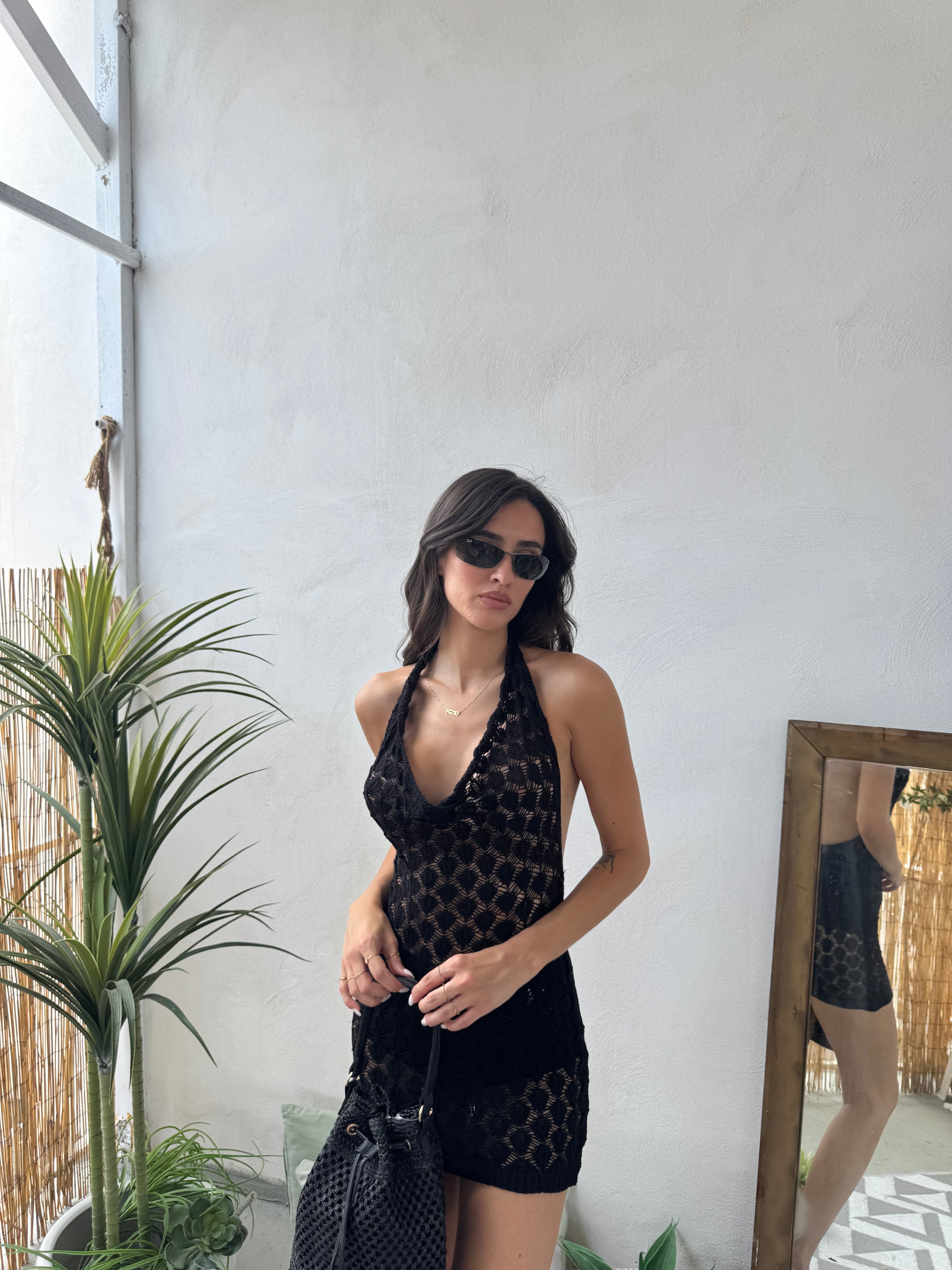Abito Copricostume Tropical Crochet con Schiena Scoperta
