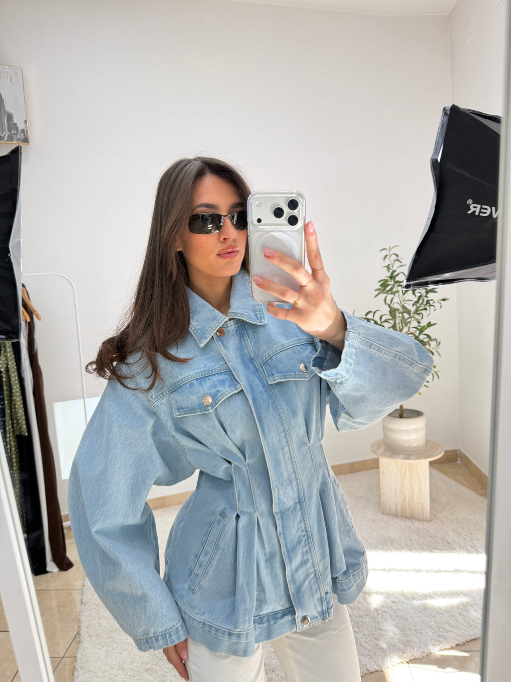 Jacket in denim con effetto corsetto in vita