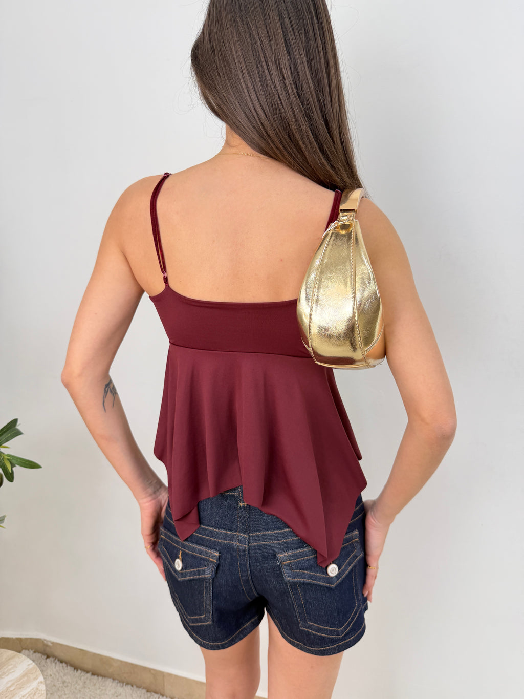 Top con Strass Oro e Spalline Sottili