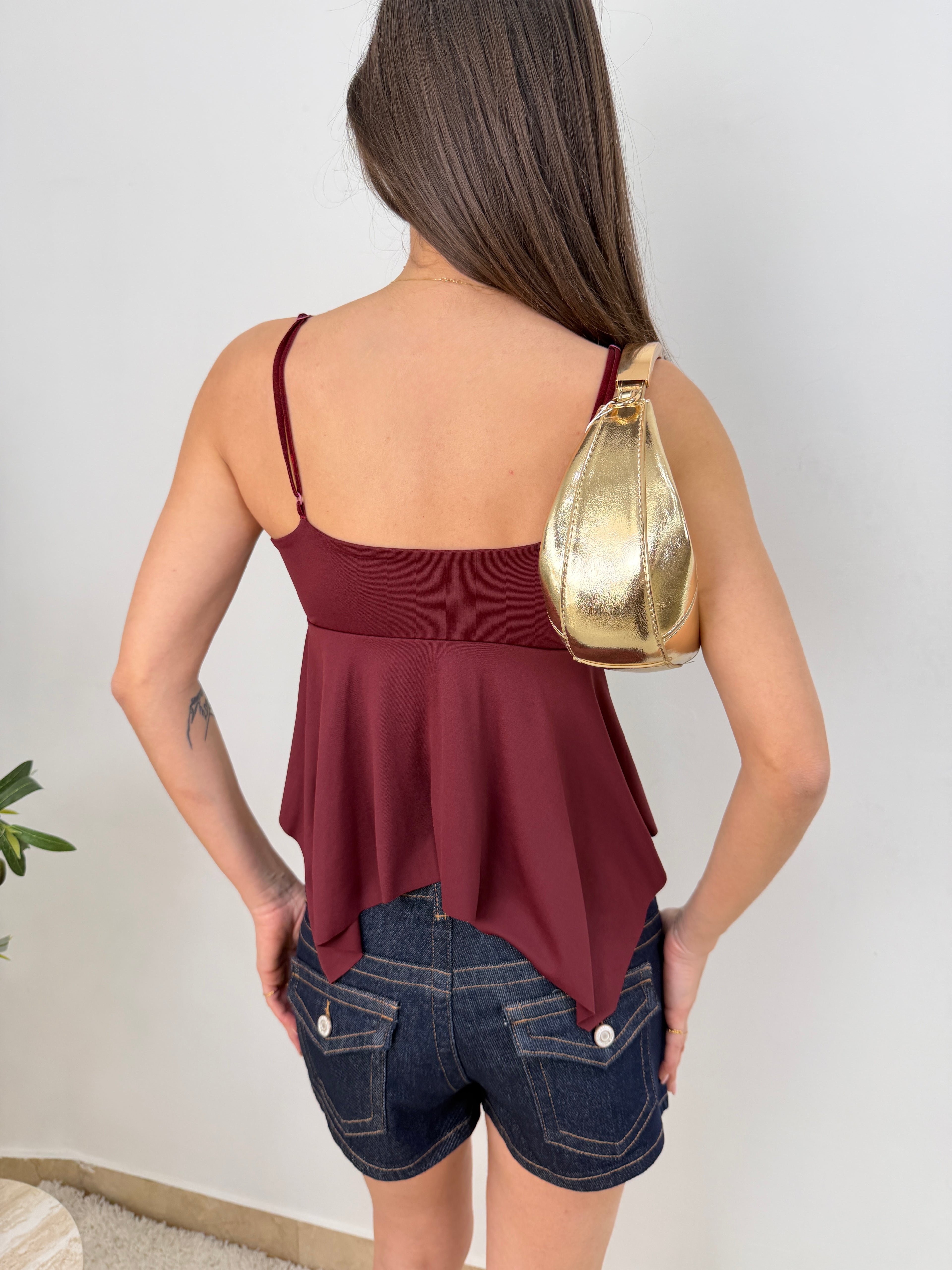Top con Strass Oro e Spalline Sottili