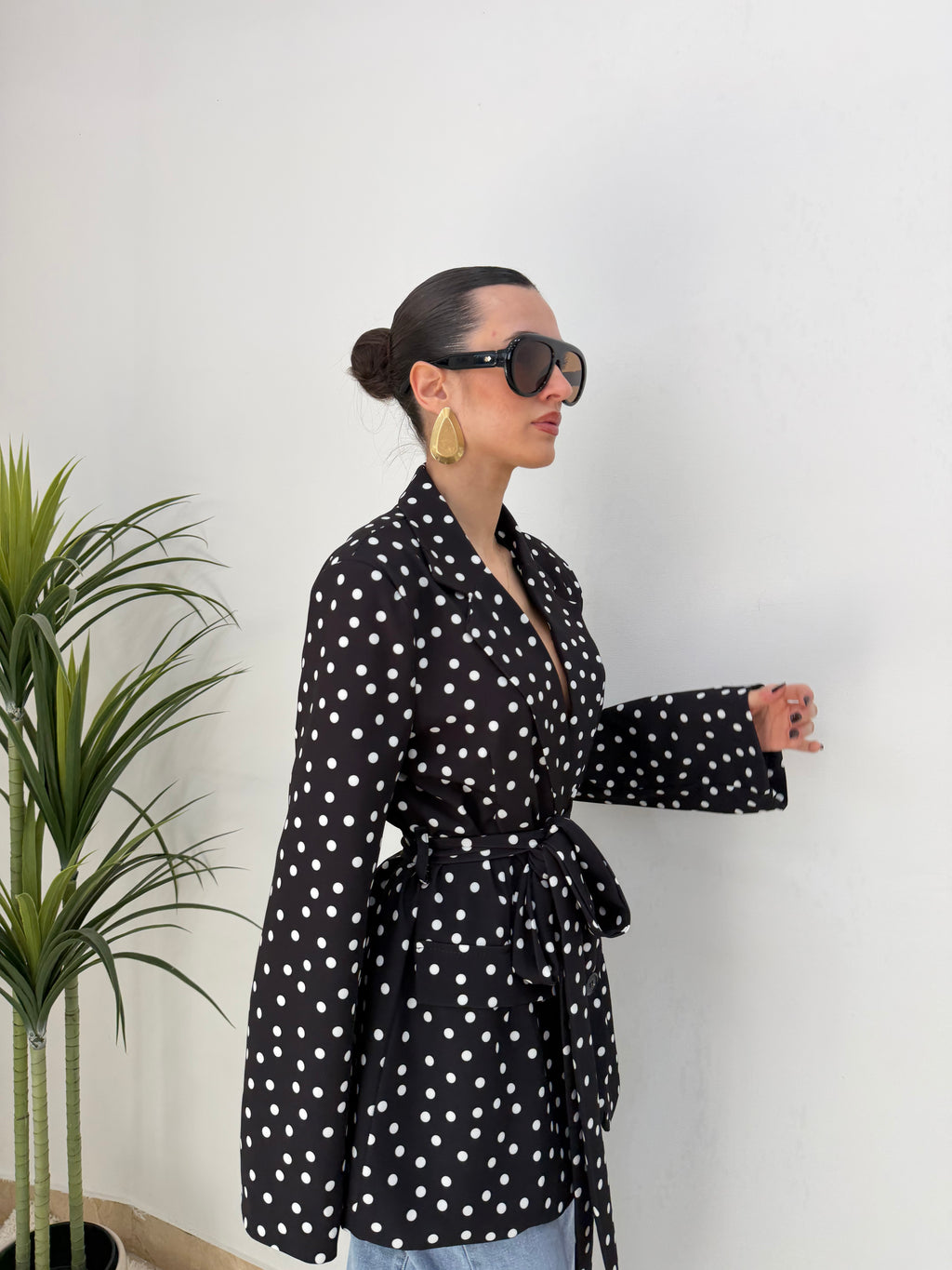 Blazer doppio bottone a pois con cintura
