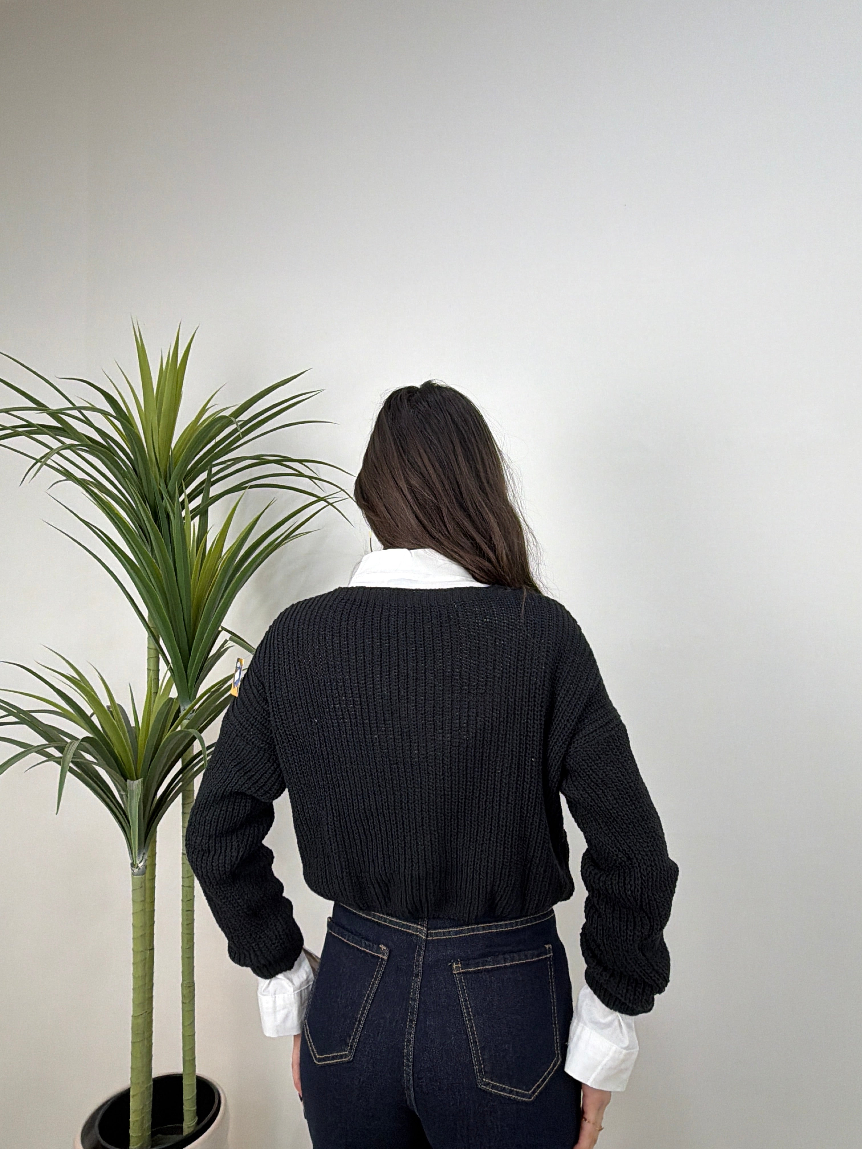Cardigan cropped in maglia a coste