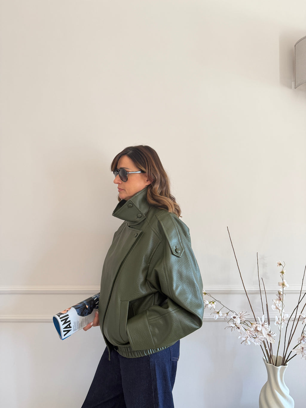 Giacca Biker Oversize con Collo Alto