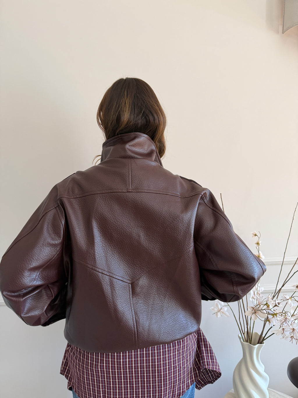 Giacca Biker Oversize con Collo Alto