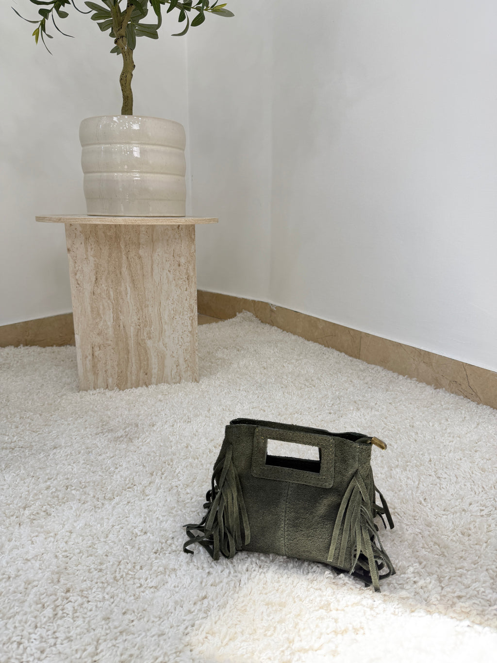 Mini bag in suede con frange