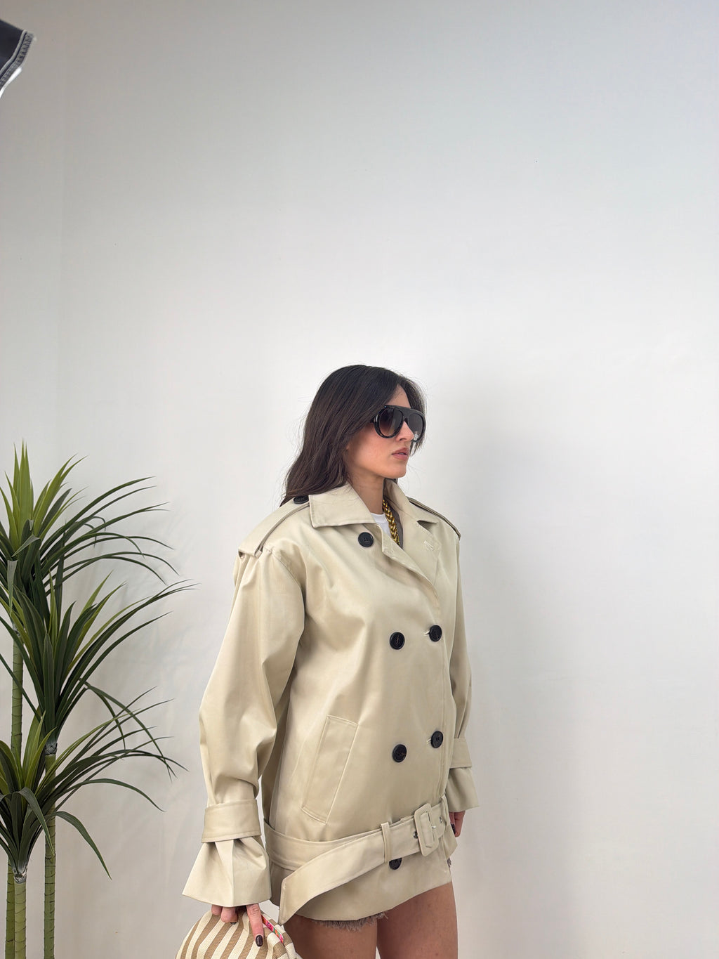 Trench mid  doppiopetto con cintura – beige