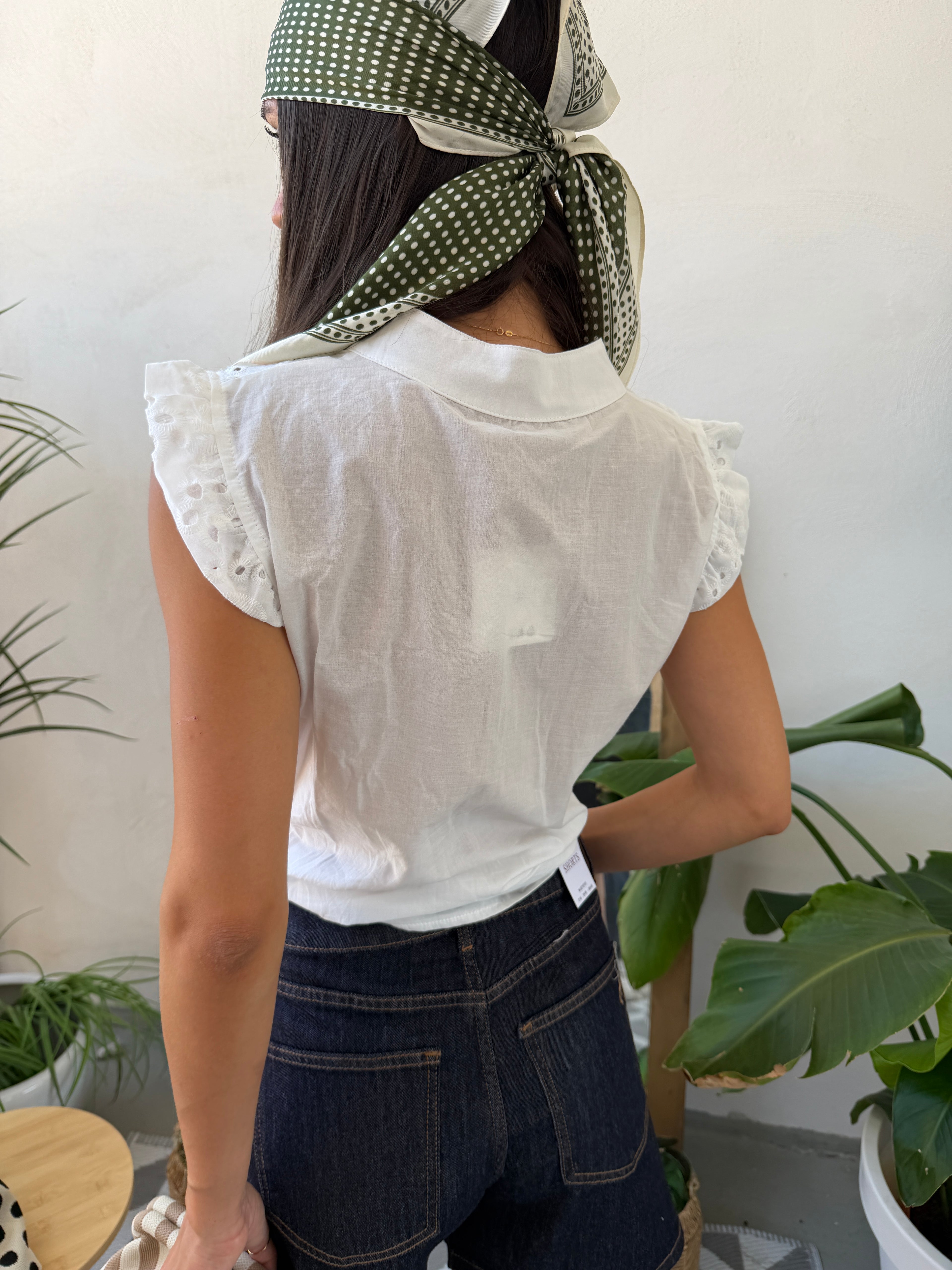Blusa giro maniche pizzo San gallo