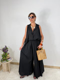 Completo due pezzi con camicia smanicata e pantalone palazzo