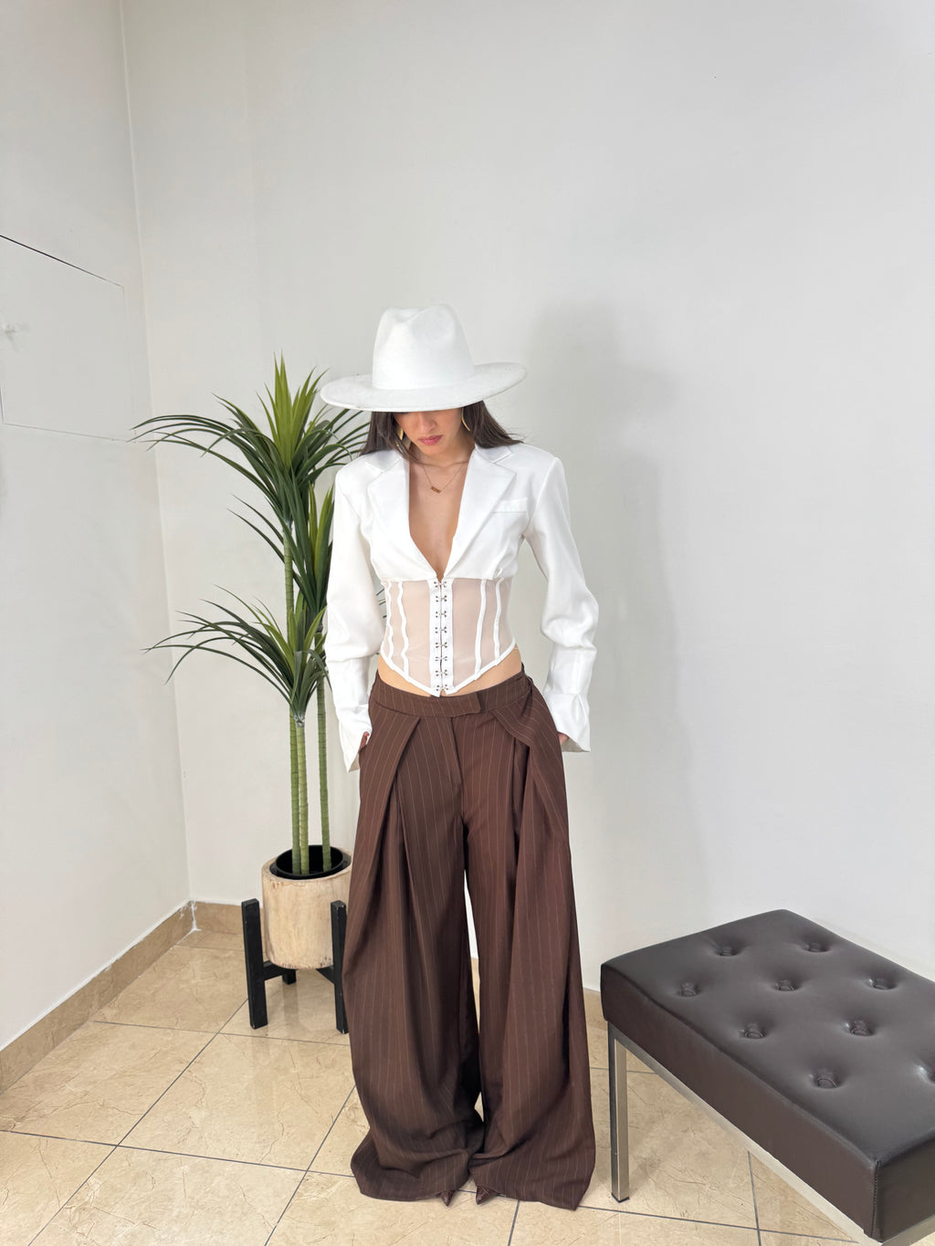 Blazer Crop a Corsetto Trasparente