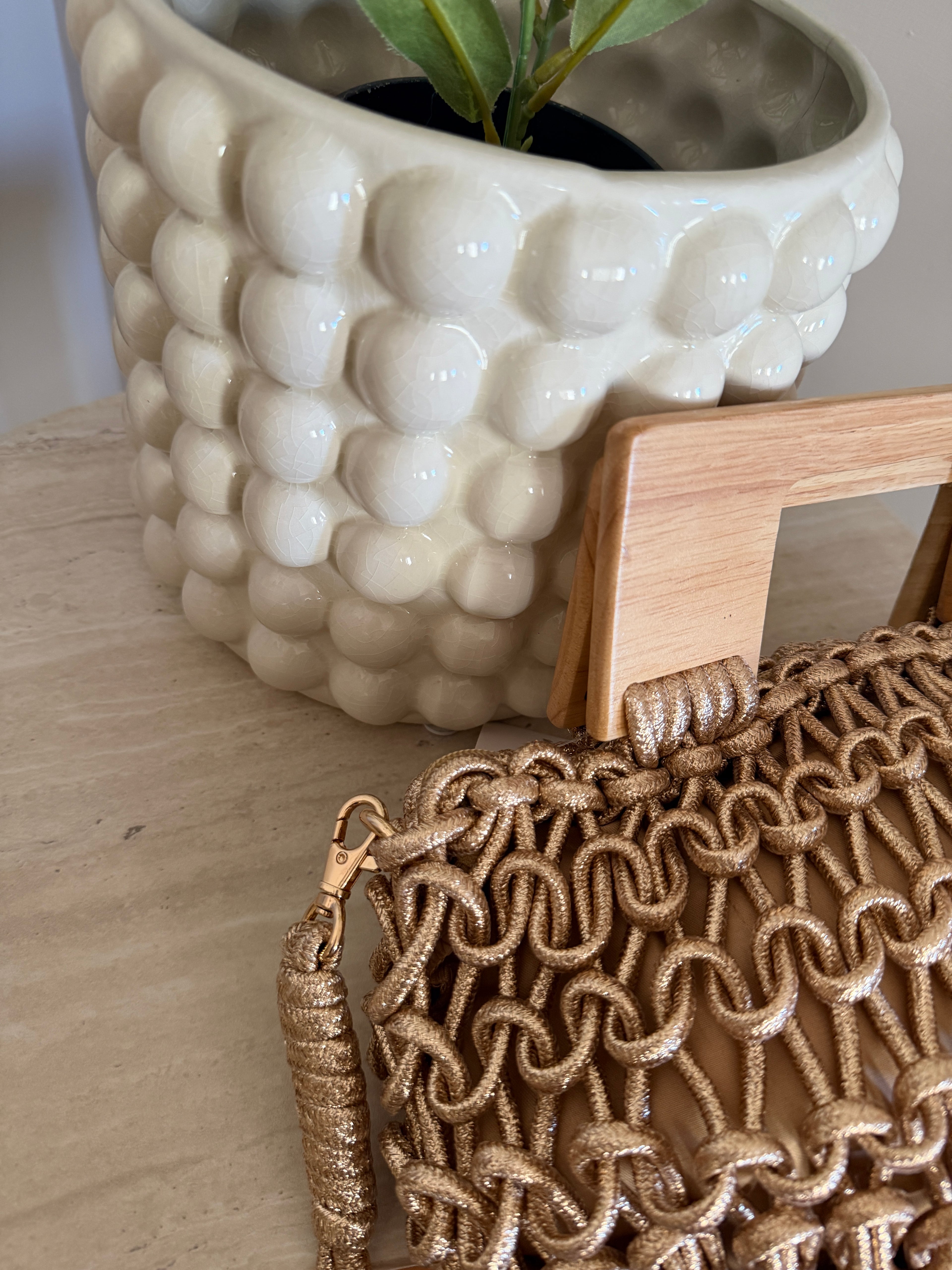Borsa Intreccio Wood– Mini Bag Intrecciata con Manico in Legno