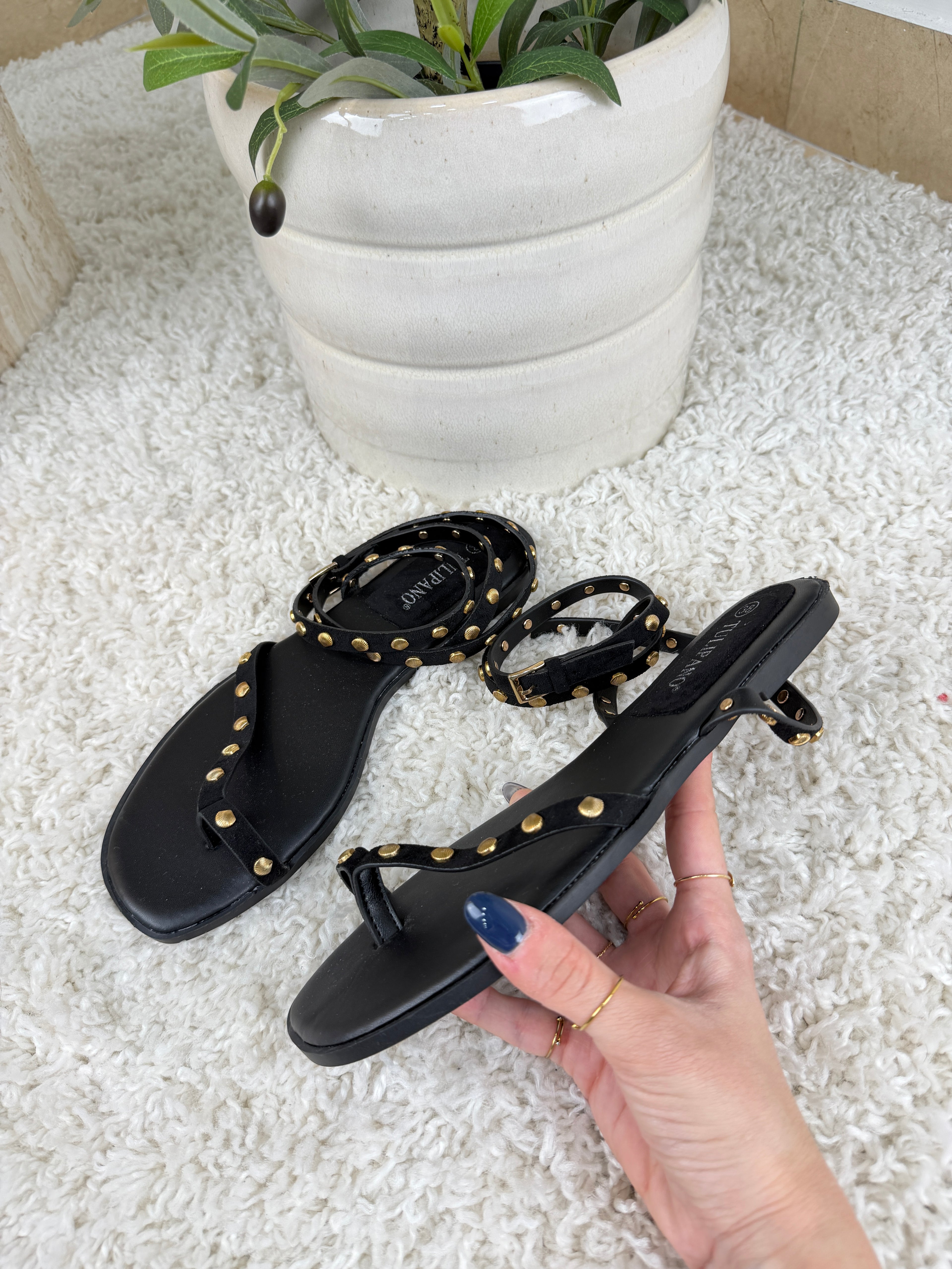 Sandali Flat Borchie Gold