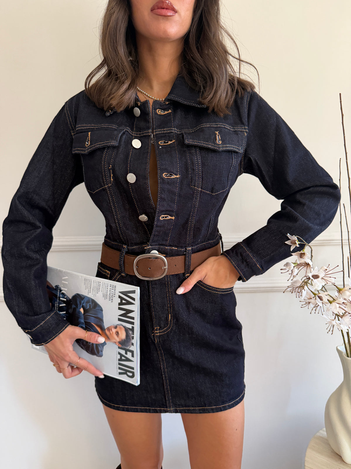 Abito in Denim con Cintura