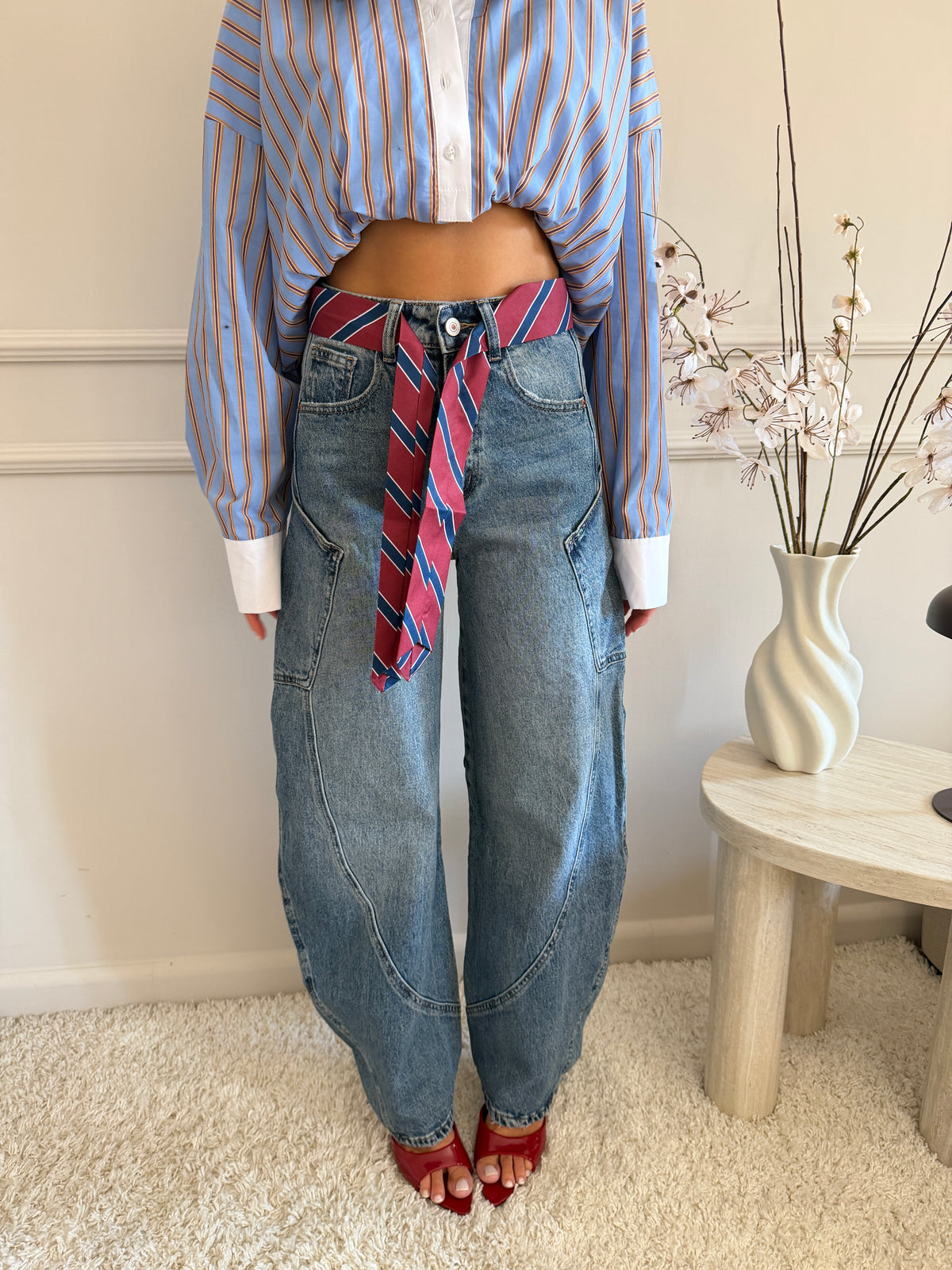 Jeans Cargo  con Cintura Cravatta
