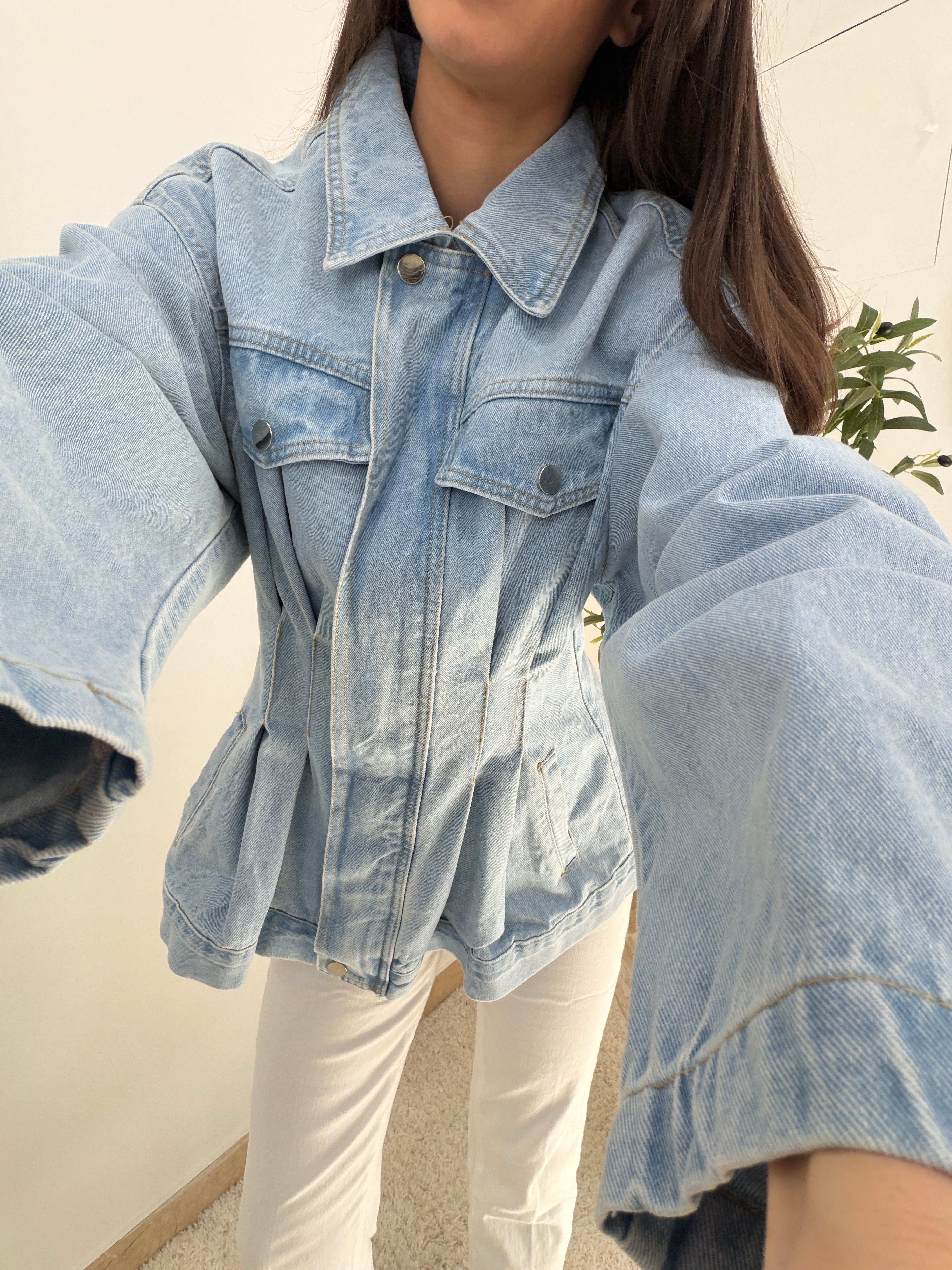 Jacket in denim con effetto corsetto in vita