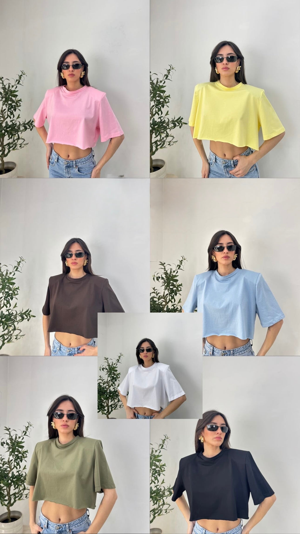 T-shirt crop con spalle strutturate