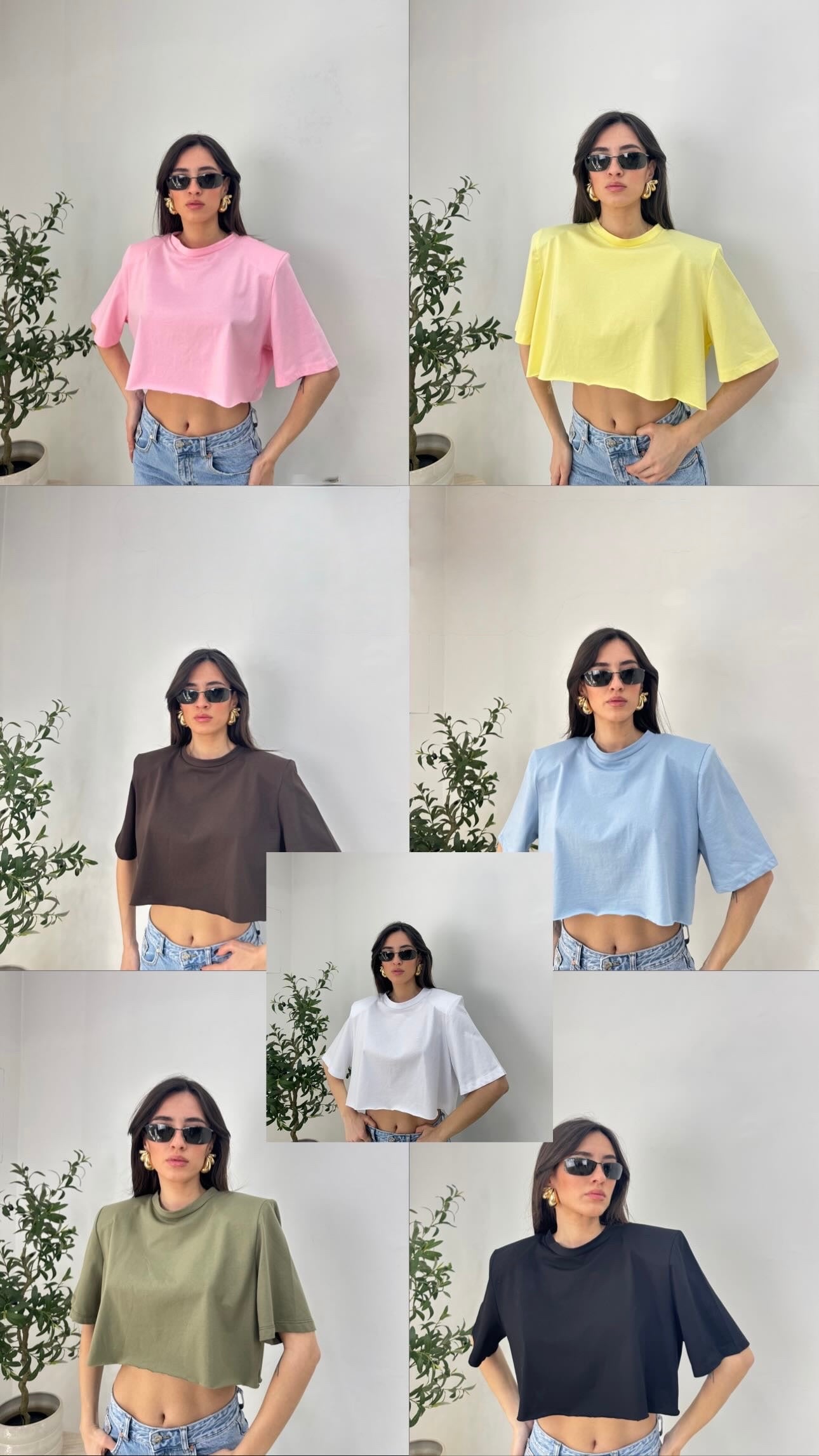 T-shirt crop con spalle strutturate