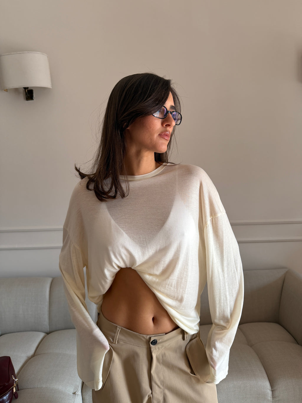 Maglia Oversize Effetto Cashmere con Maniche Svasate