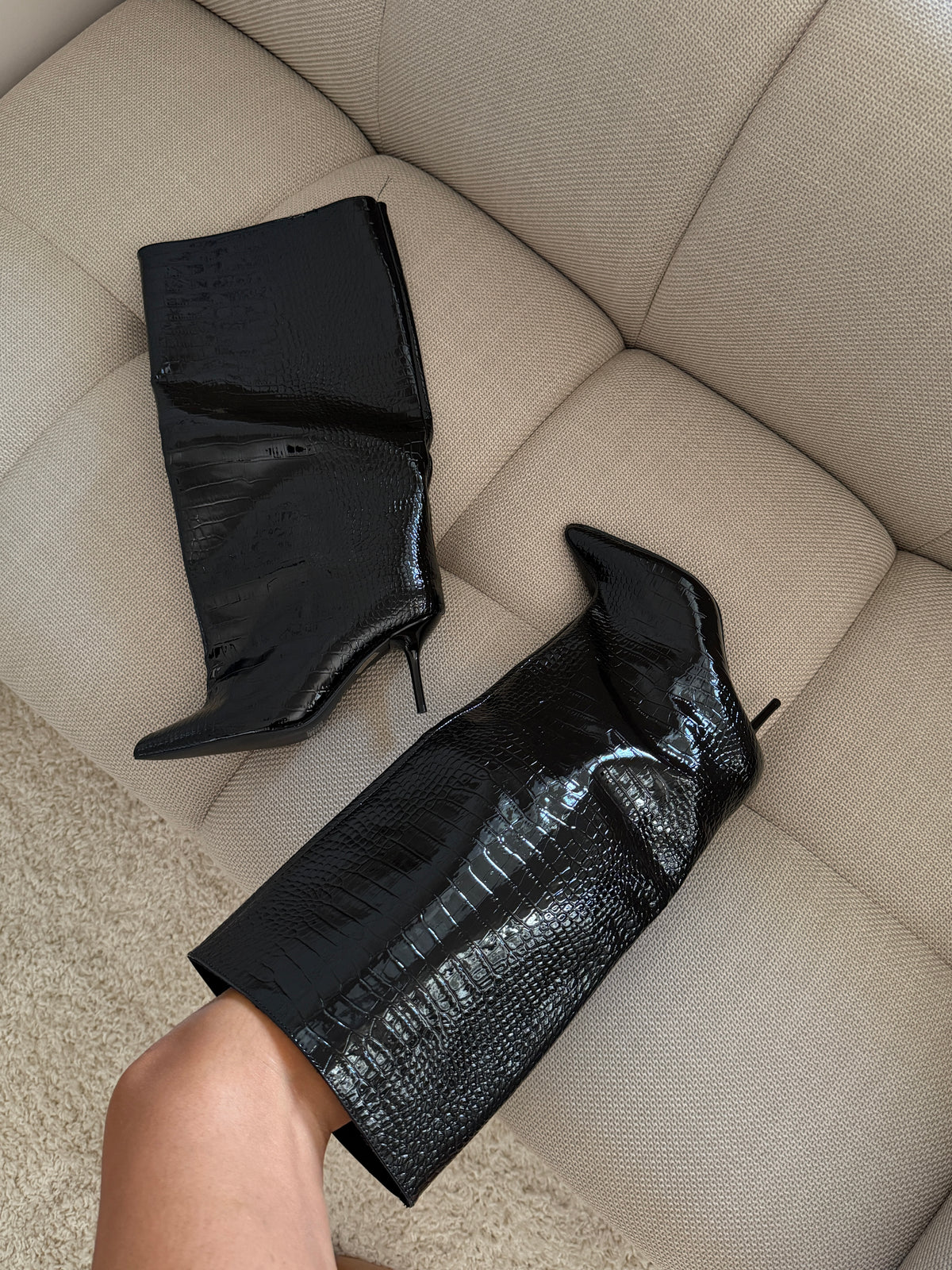 Stivali Alti Effetto Cocco con Tacco Stiletto