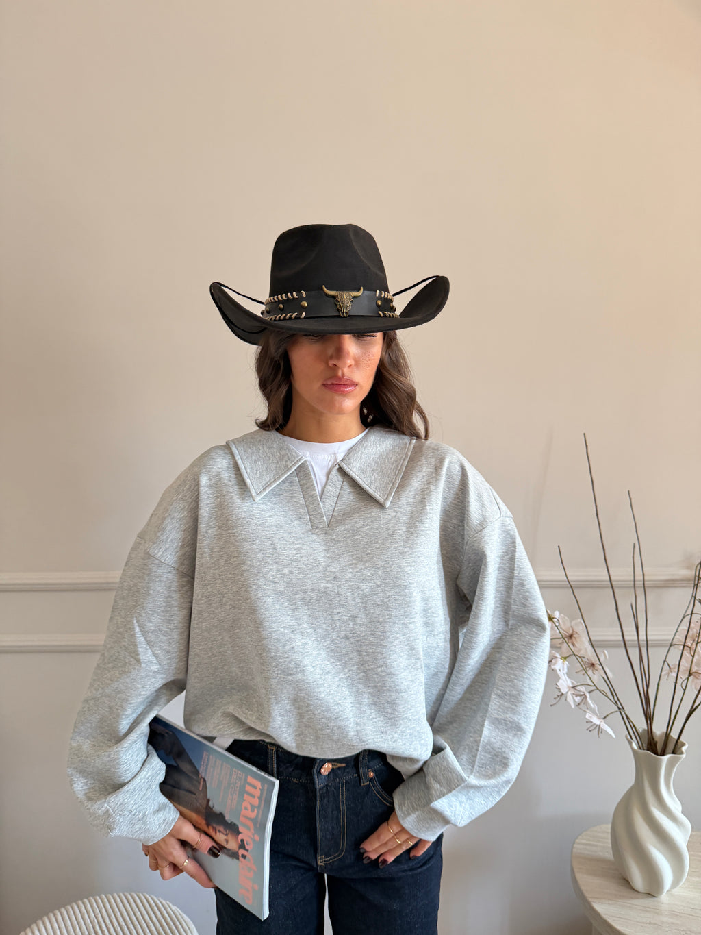 Felpa Oversize con colletto a camicia