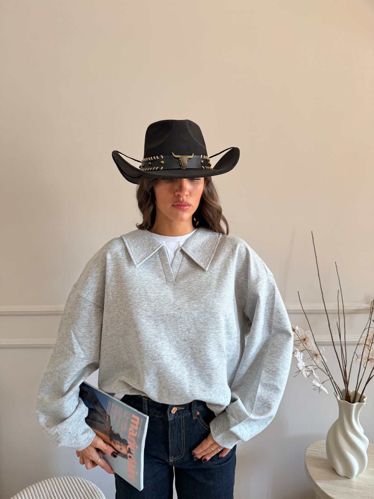 Felpa Oversize con colletto a camicia