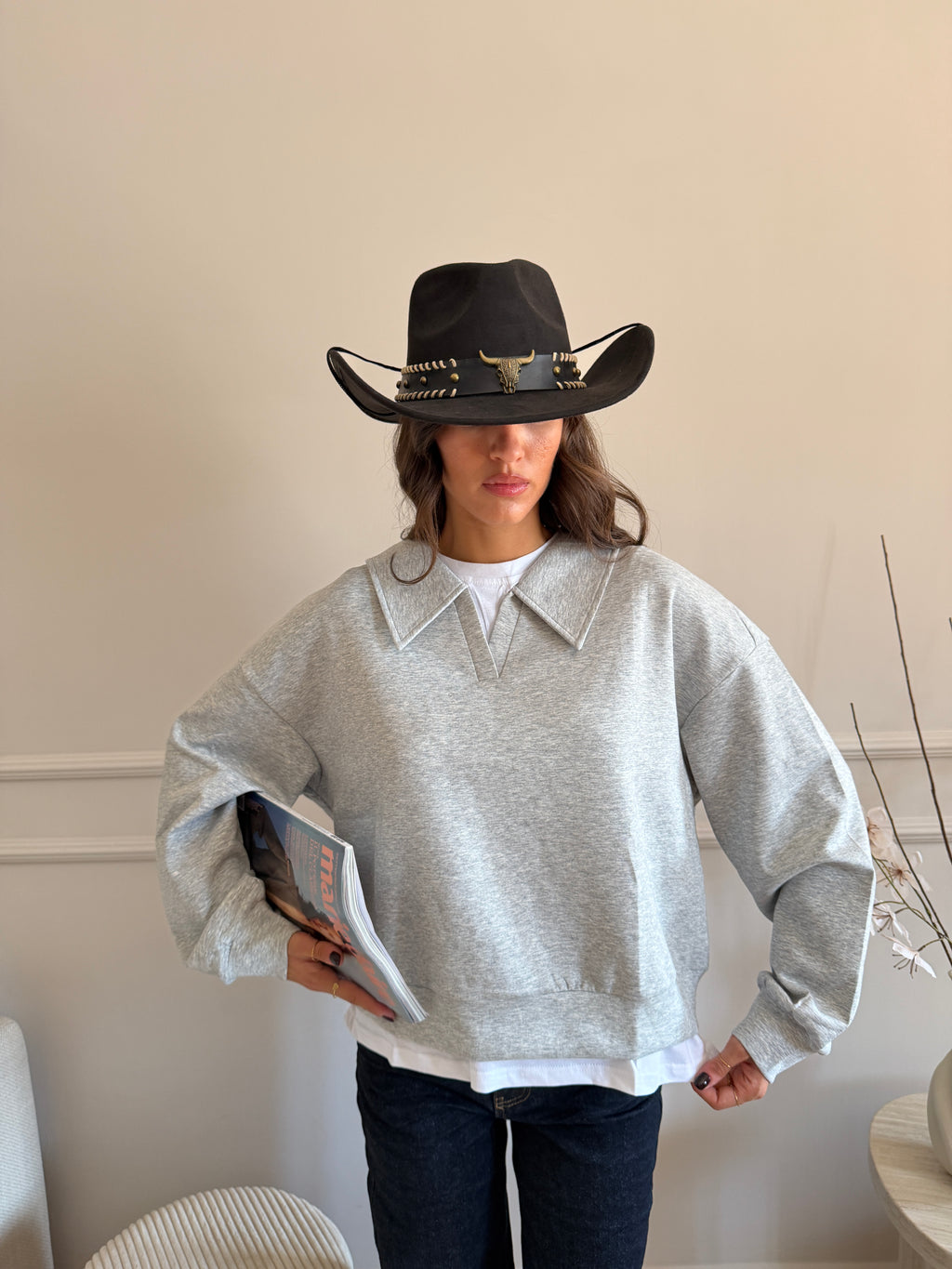 Felpa Oversize con colletto a camicia