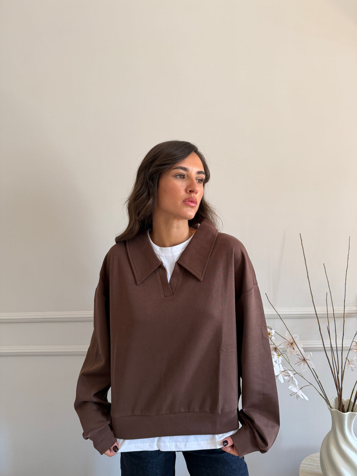 Felpa Oversize con colletto a camicia