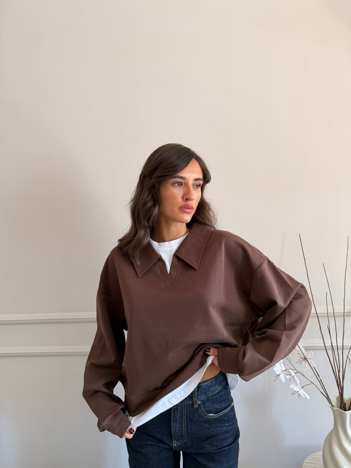 Felpa Oversize con colletto a camicia