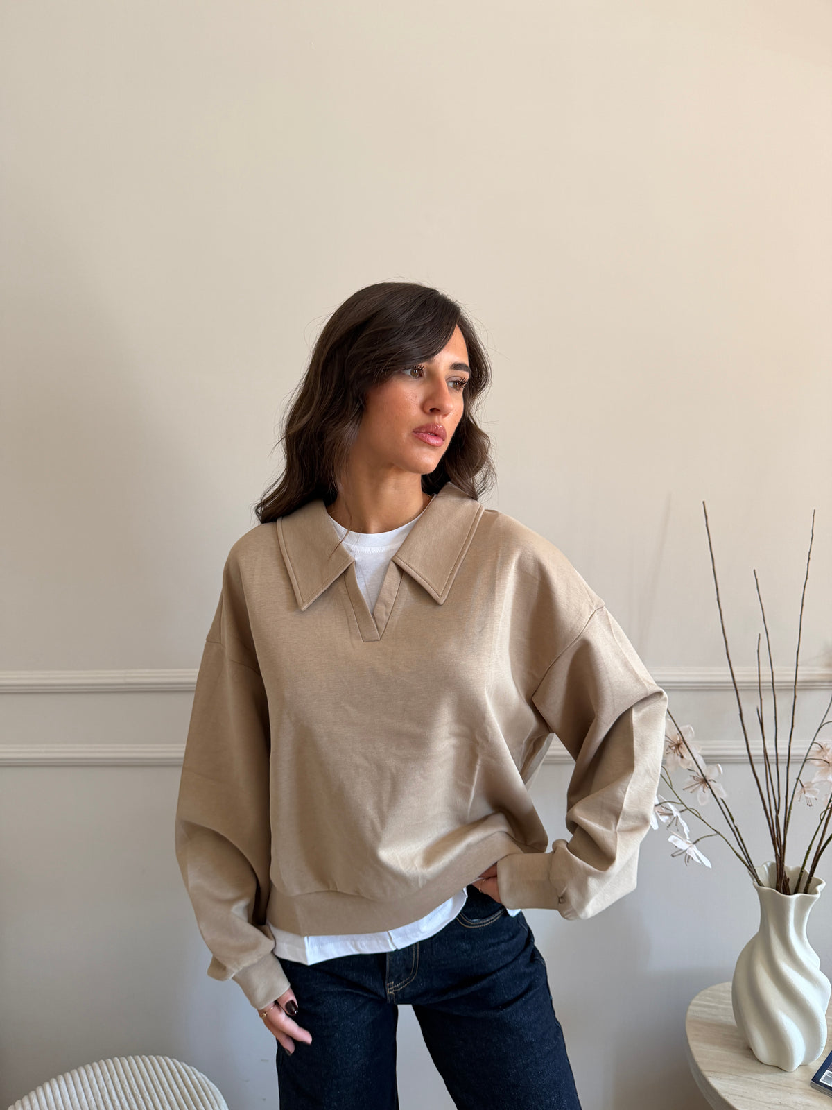 Felpa Oversize con colletto a camicia