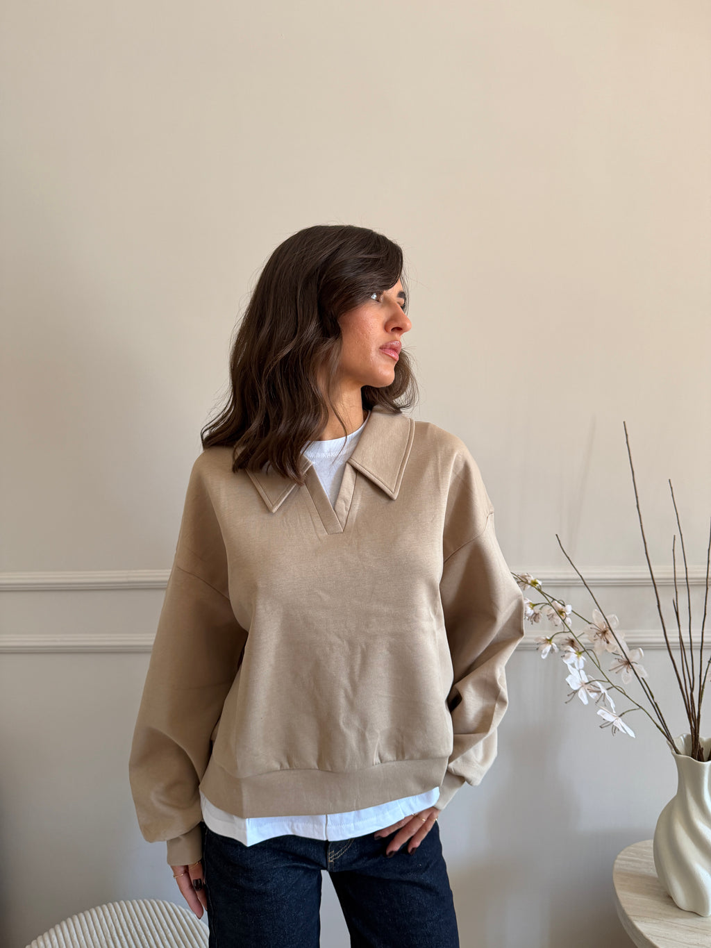 Felpa Oversize con colletto a camicia
