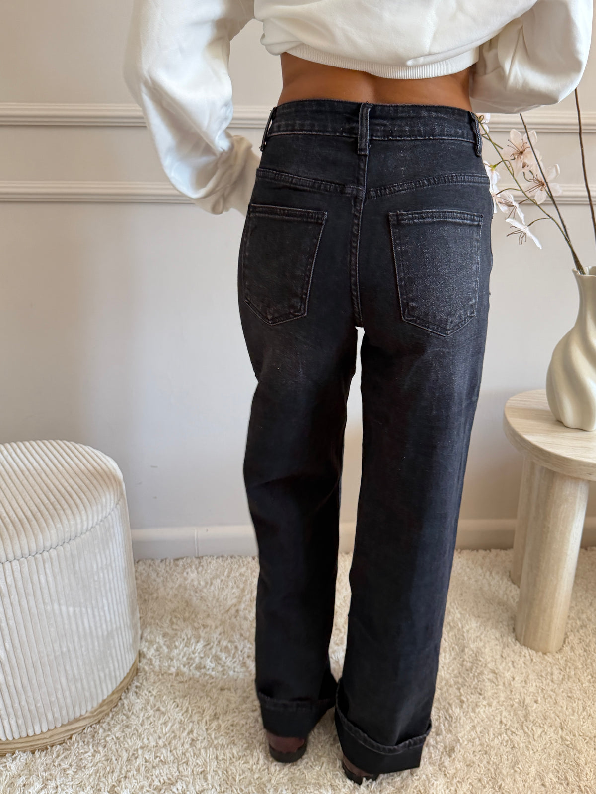 Jeans wide leg nero vita regolare