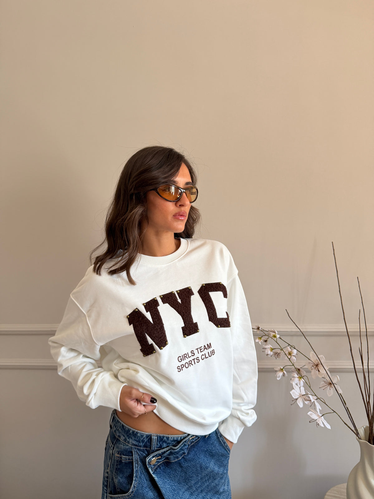 Felpa girocollo NYC con applicazioni