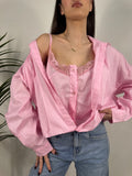 Camicia oversize in cotone con top lingerie in pizzo