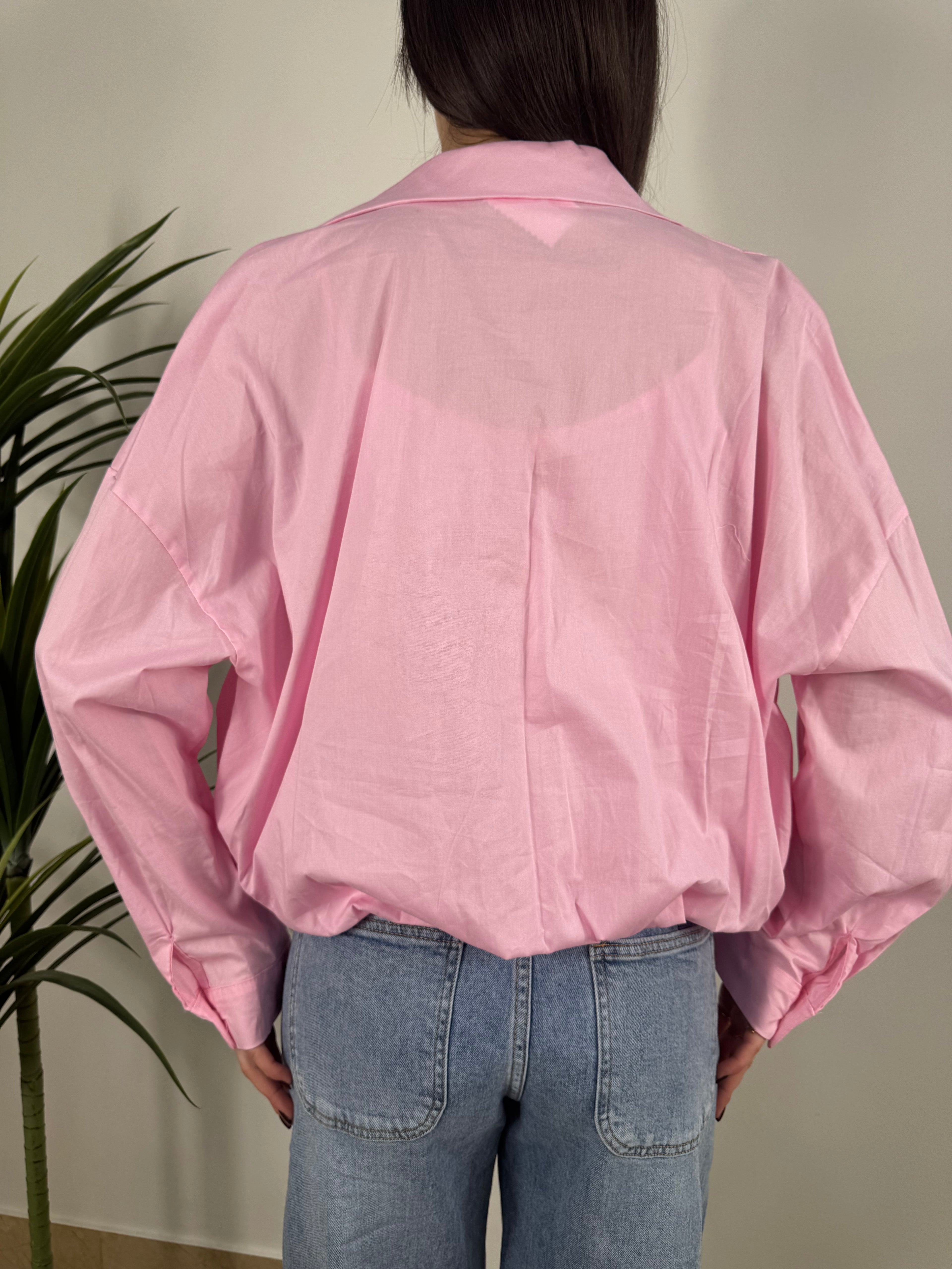 Camicia oversize in cotone con top lingerie in pizzo