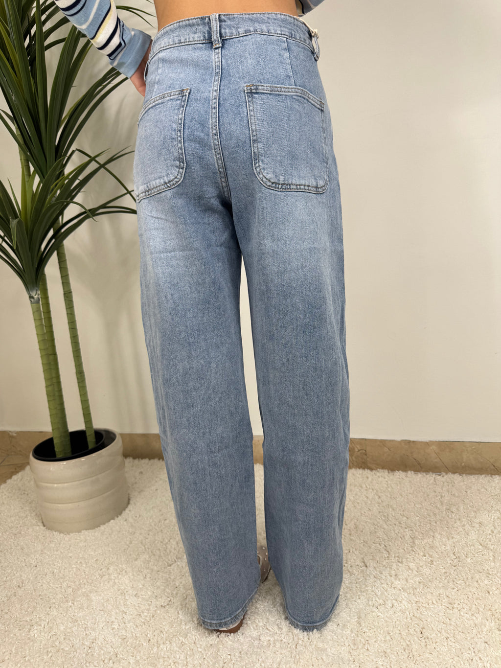 Jeans wide leg  – Denim strutturato effetto washed