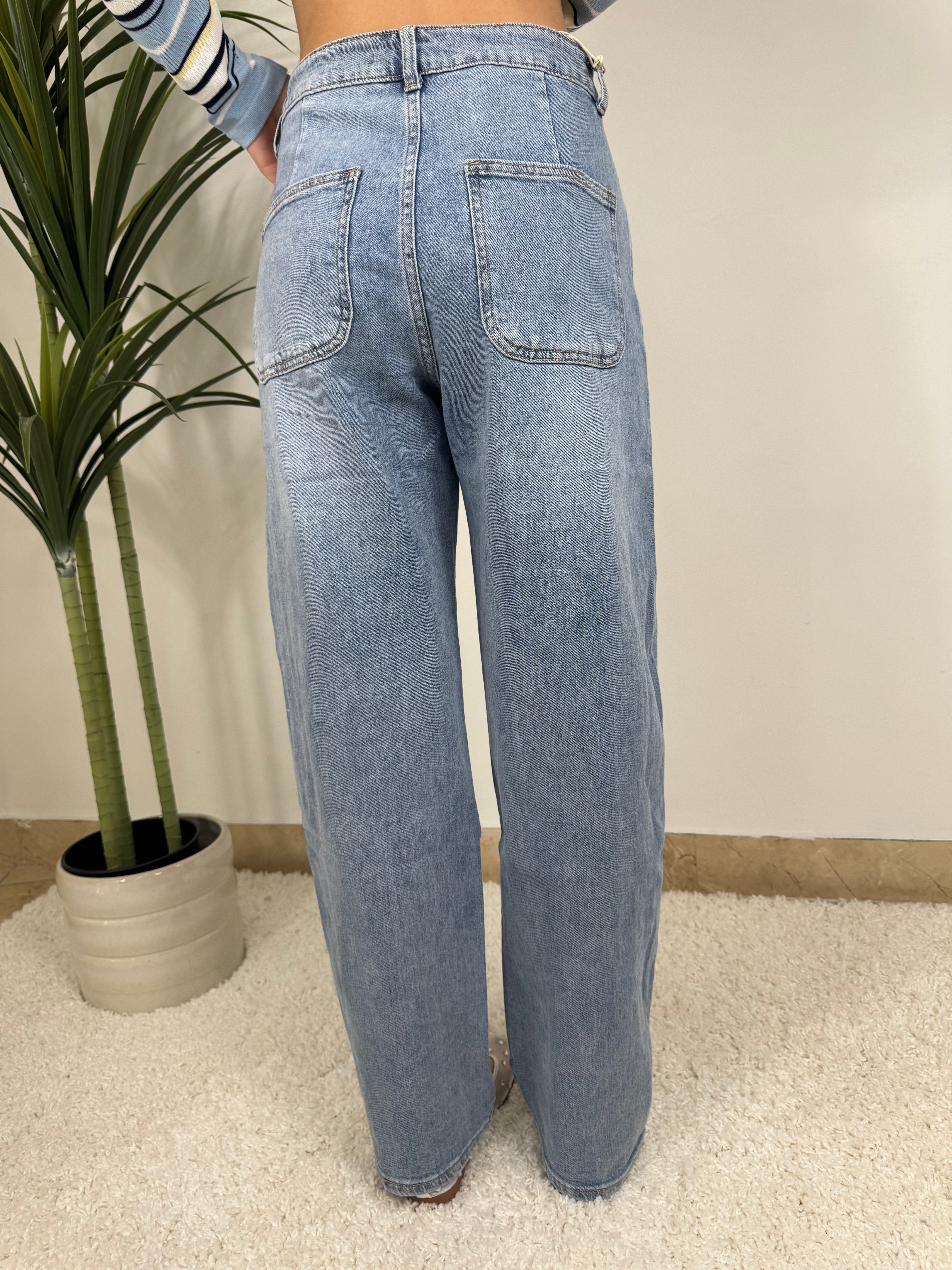 Jeans wide leg  – Denim strutturato effetto washed