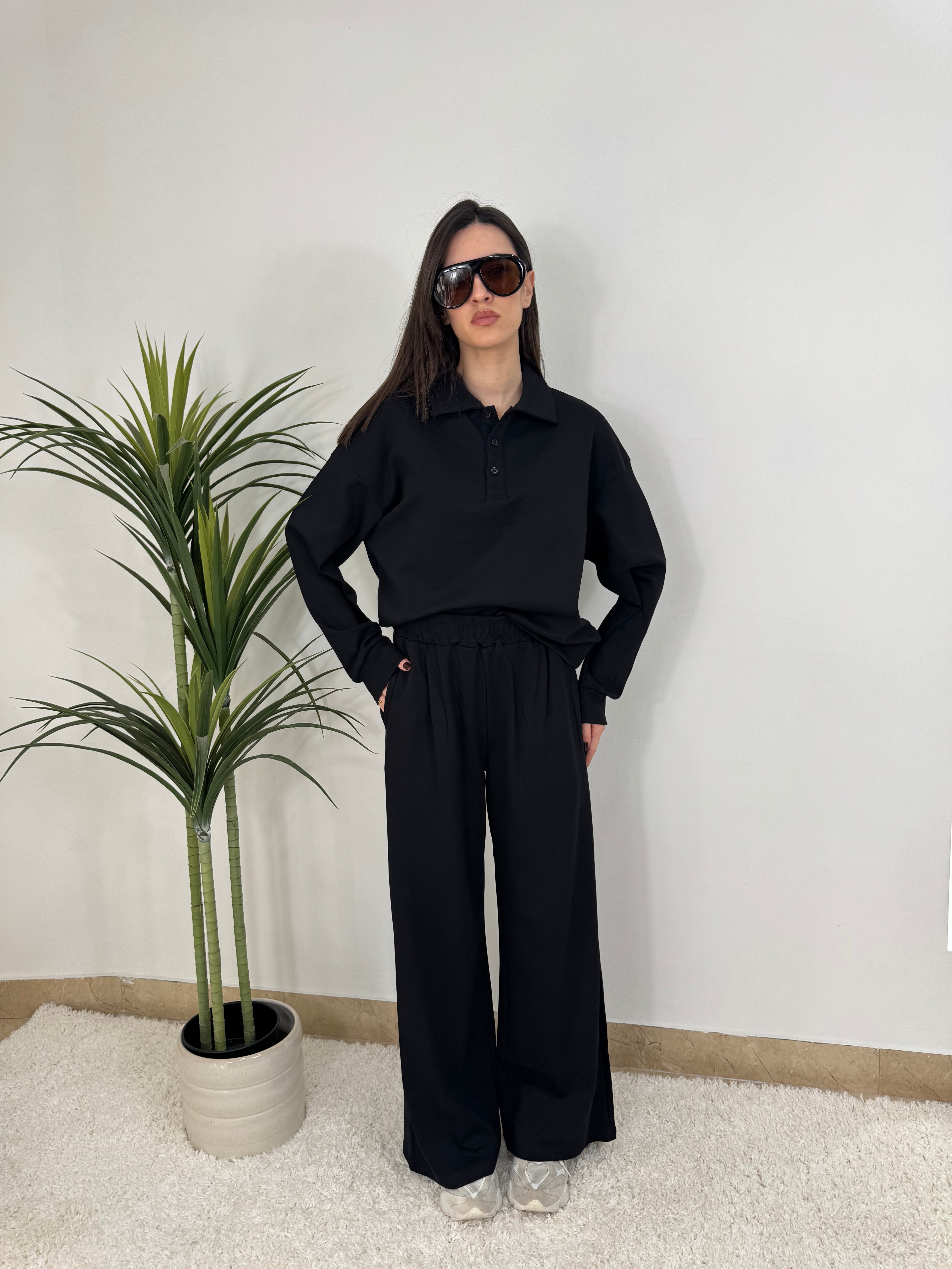 Tuta Relax Fit  – Set Polo e Pantalone a Gamba Larga,