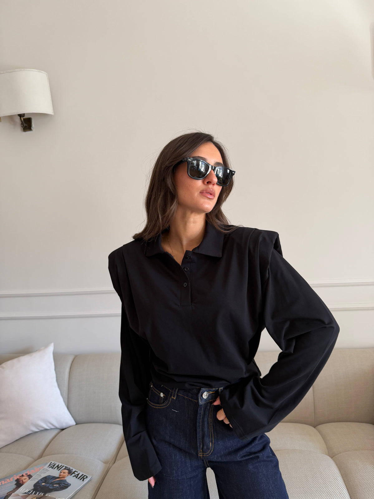 Polo in cotone crop con spalline imbottite
