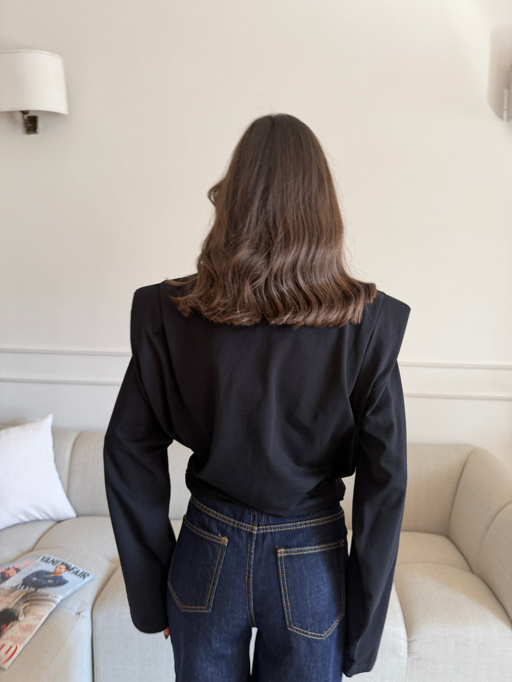 Polo in cotone crop con spalline imbottite