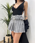 Gonna Mini Plissettata in Denim Grigio