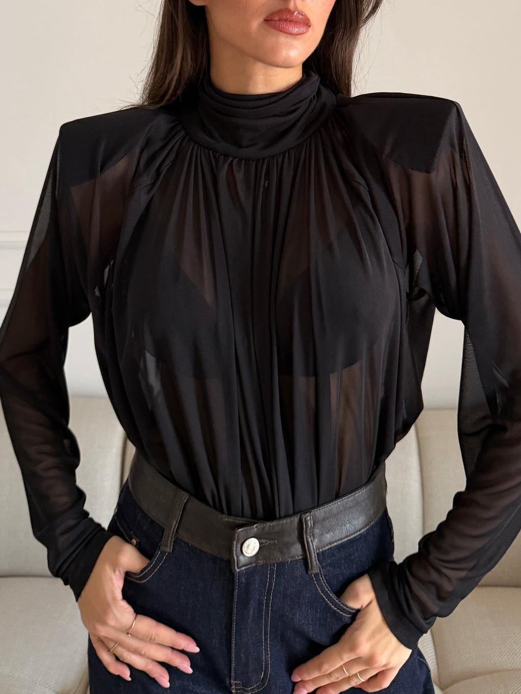 Body con Collo Alto e Drappeggiato(lumina)