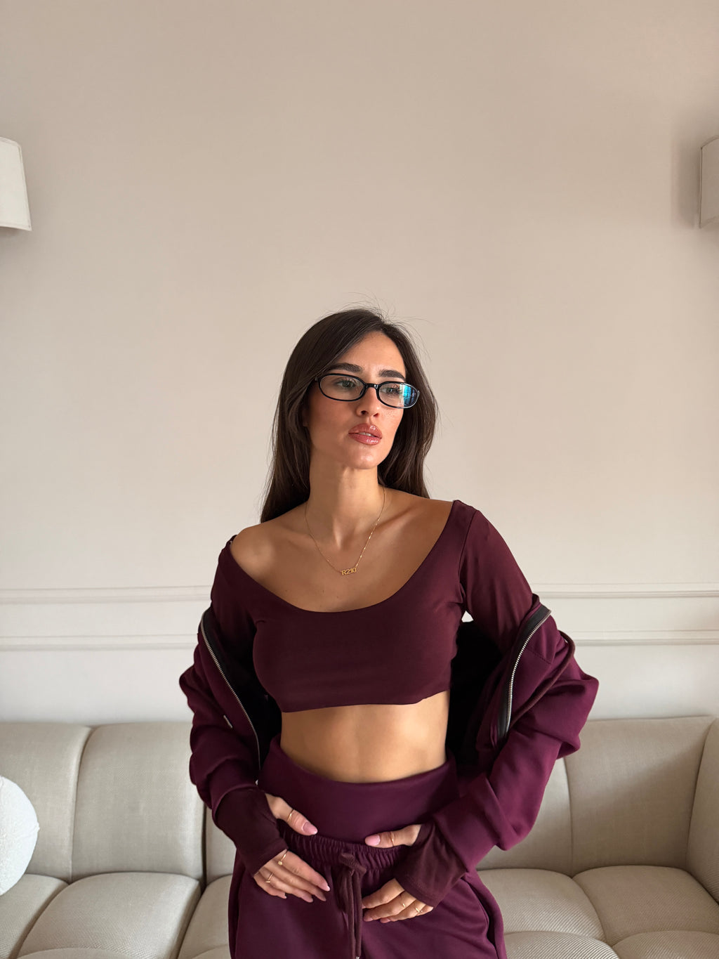 Completo 3 Pezzi con Felpa, Top e Pantalone Wide Leg