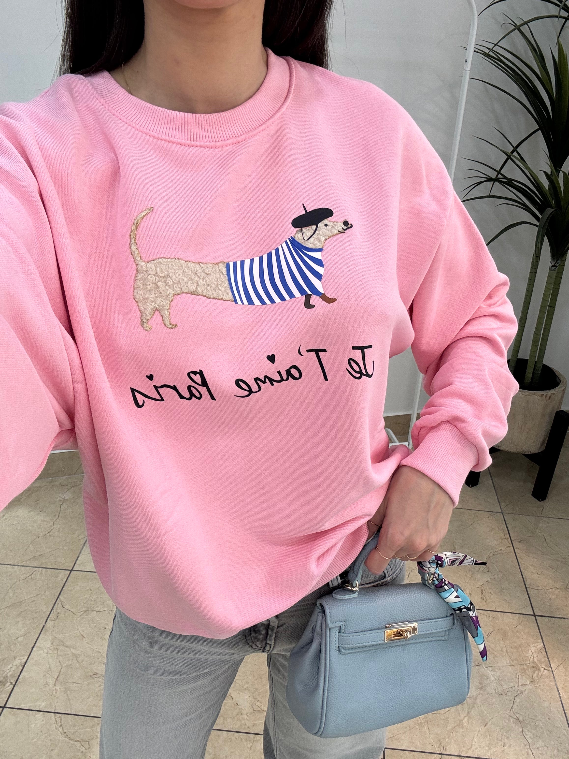 Felpa con stampa bassotto “Paris je t’aime”