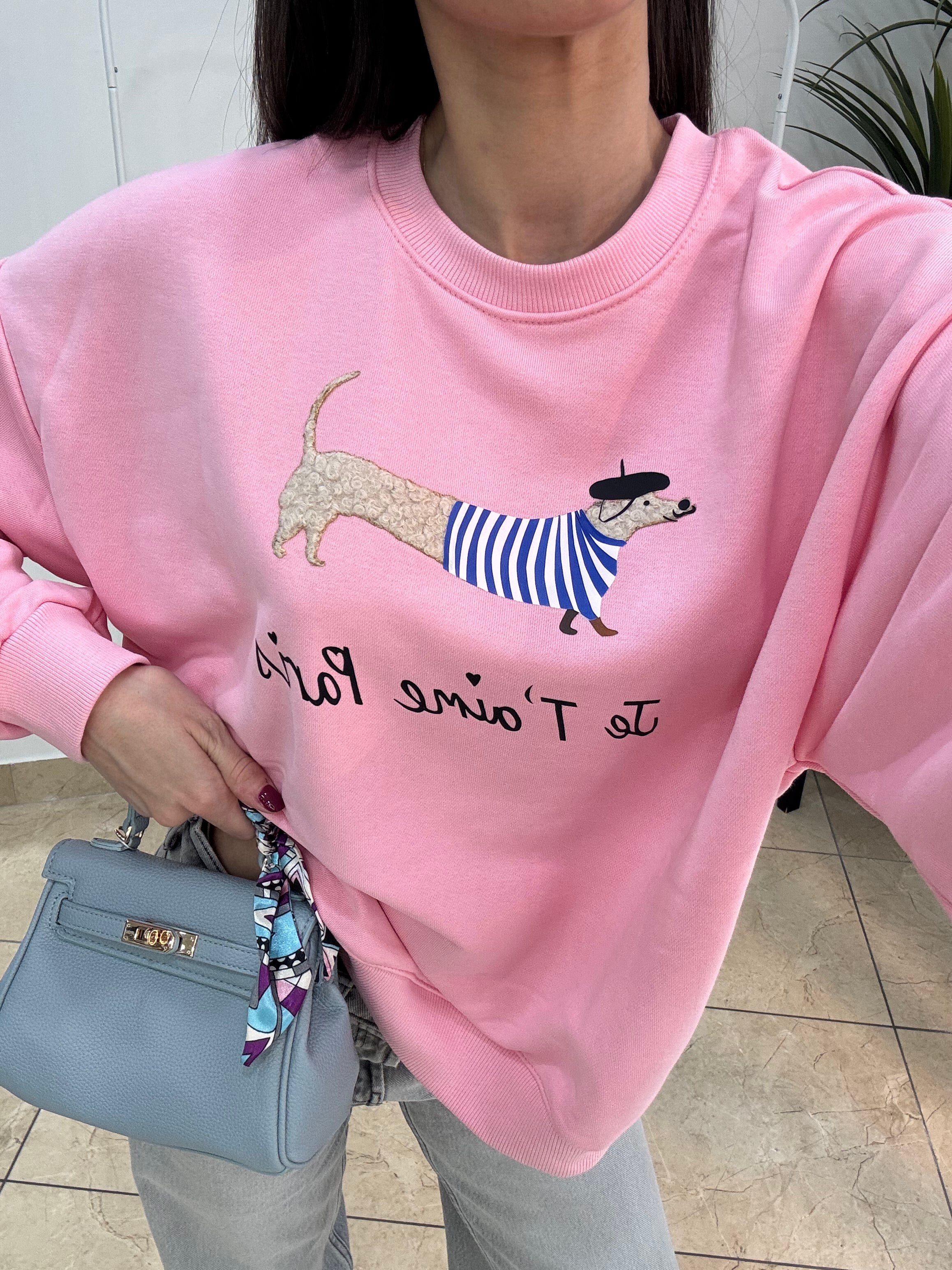 Felpa con stampa bassotto “Paris je t’aime”