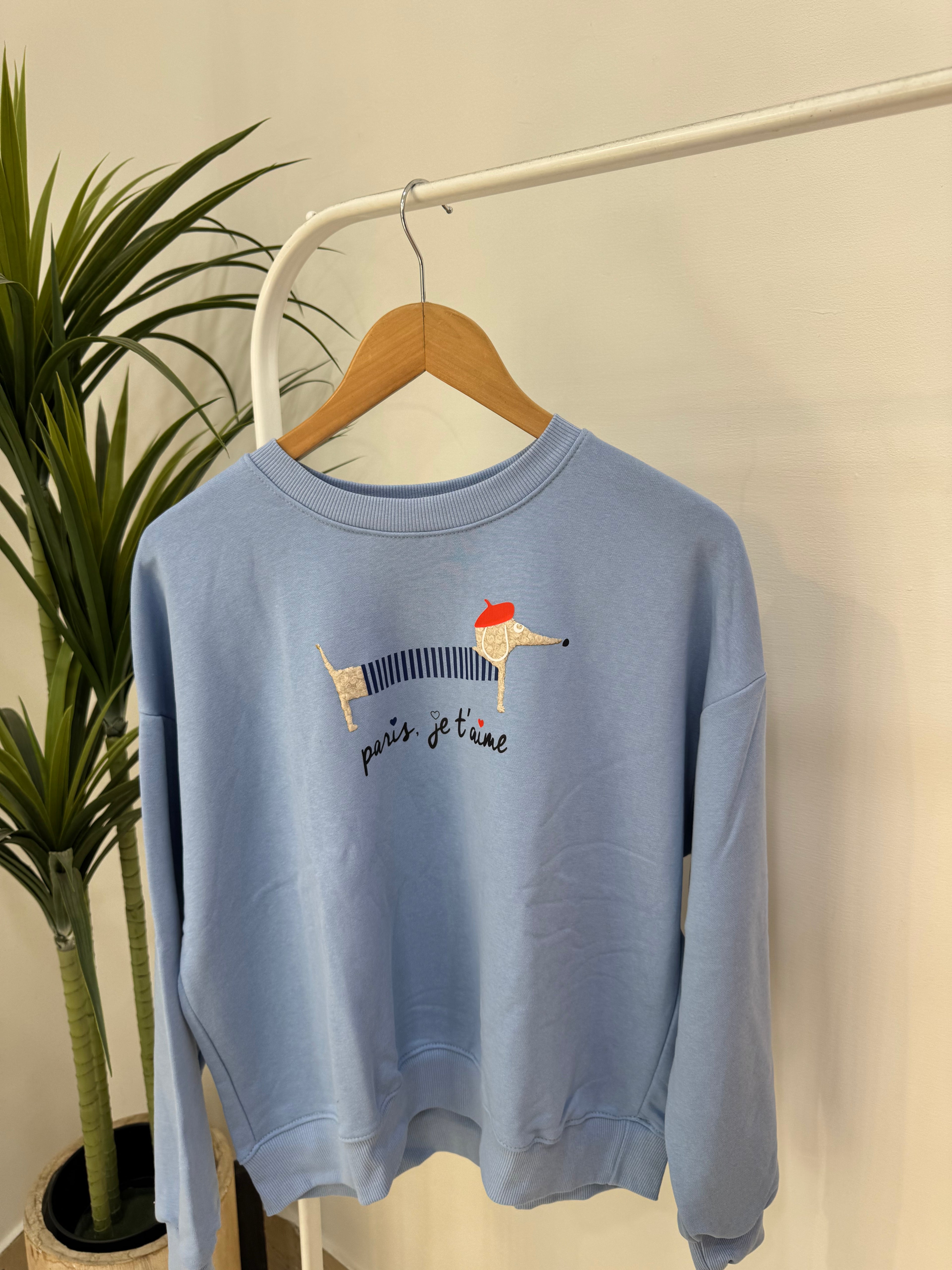 Felpa con stampa bassotto “Paris je t’aime”