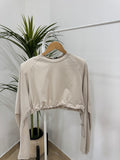 Maglia Crop Rosa con Coulisse Regolabile e Maniche Lunghe
